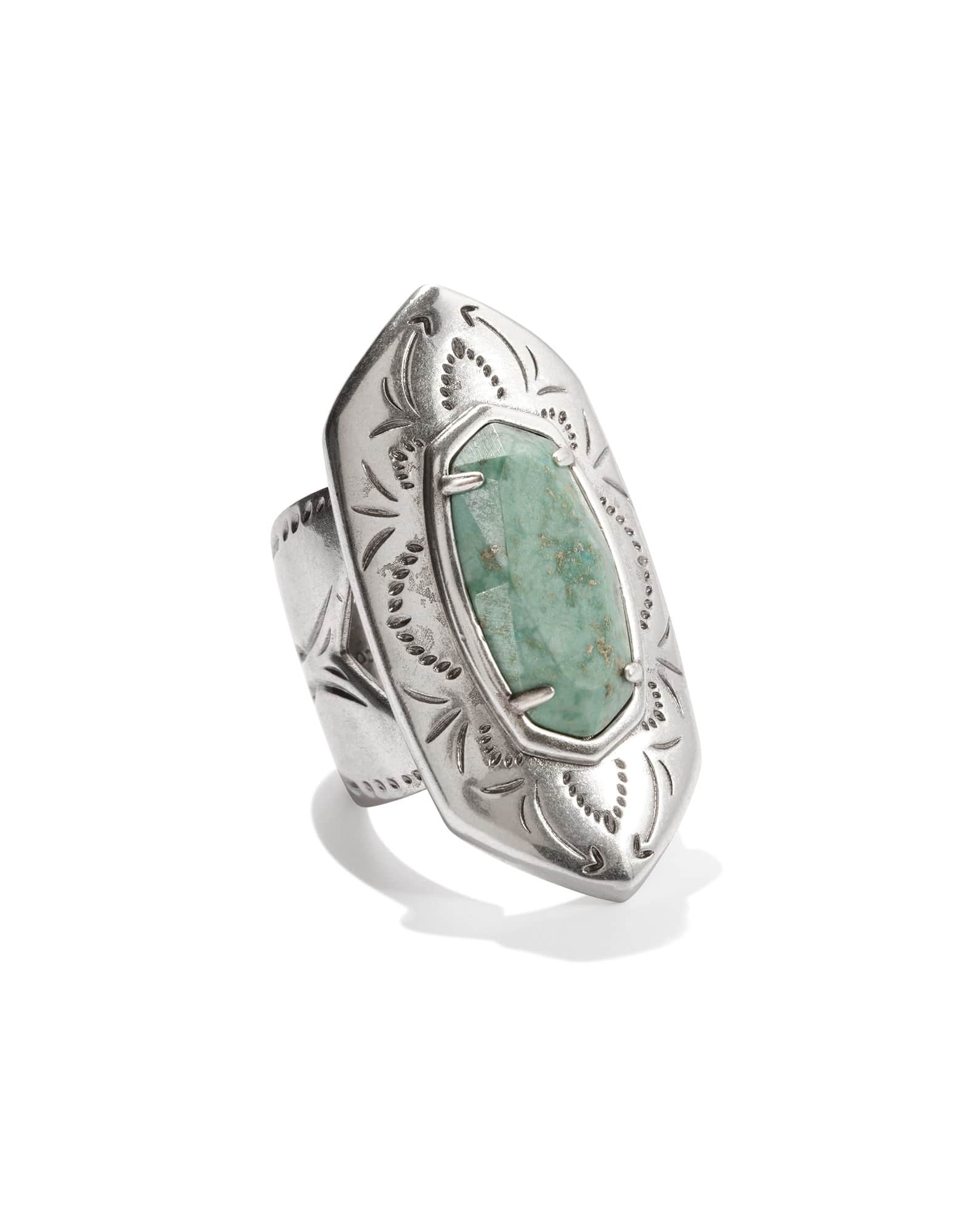 Keziah Vintage Silver Cocktail Ring in Sea Green Chrysocolla