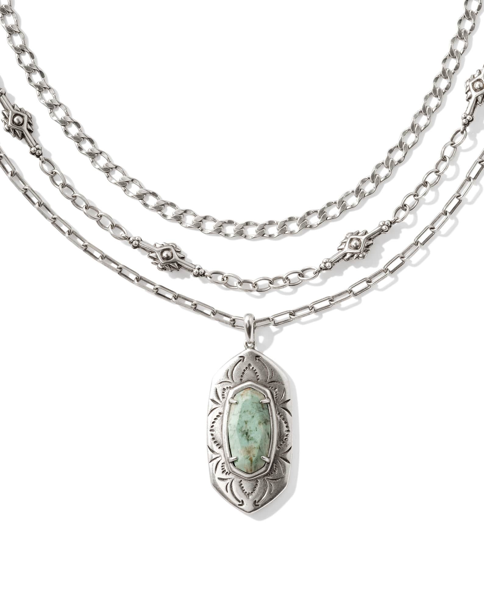 Keziah Vintage Silver Multi Strand Necklace in Sea Green Chrysocolla