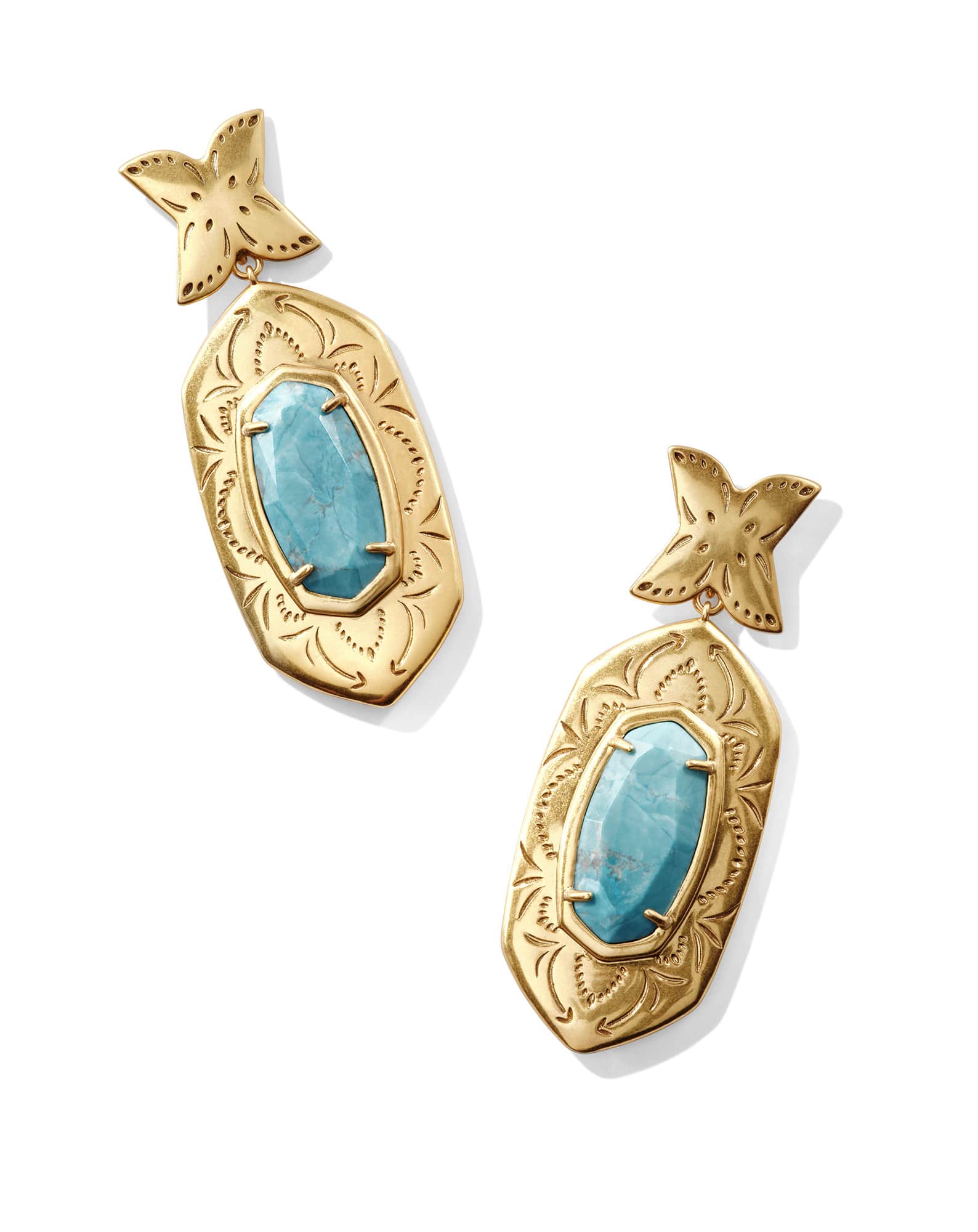 Keziah Vintage Gold Statement Earrings in Variegated Dark Teal Magnesite