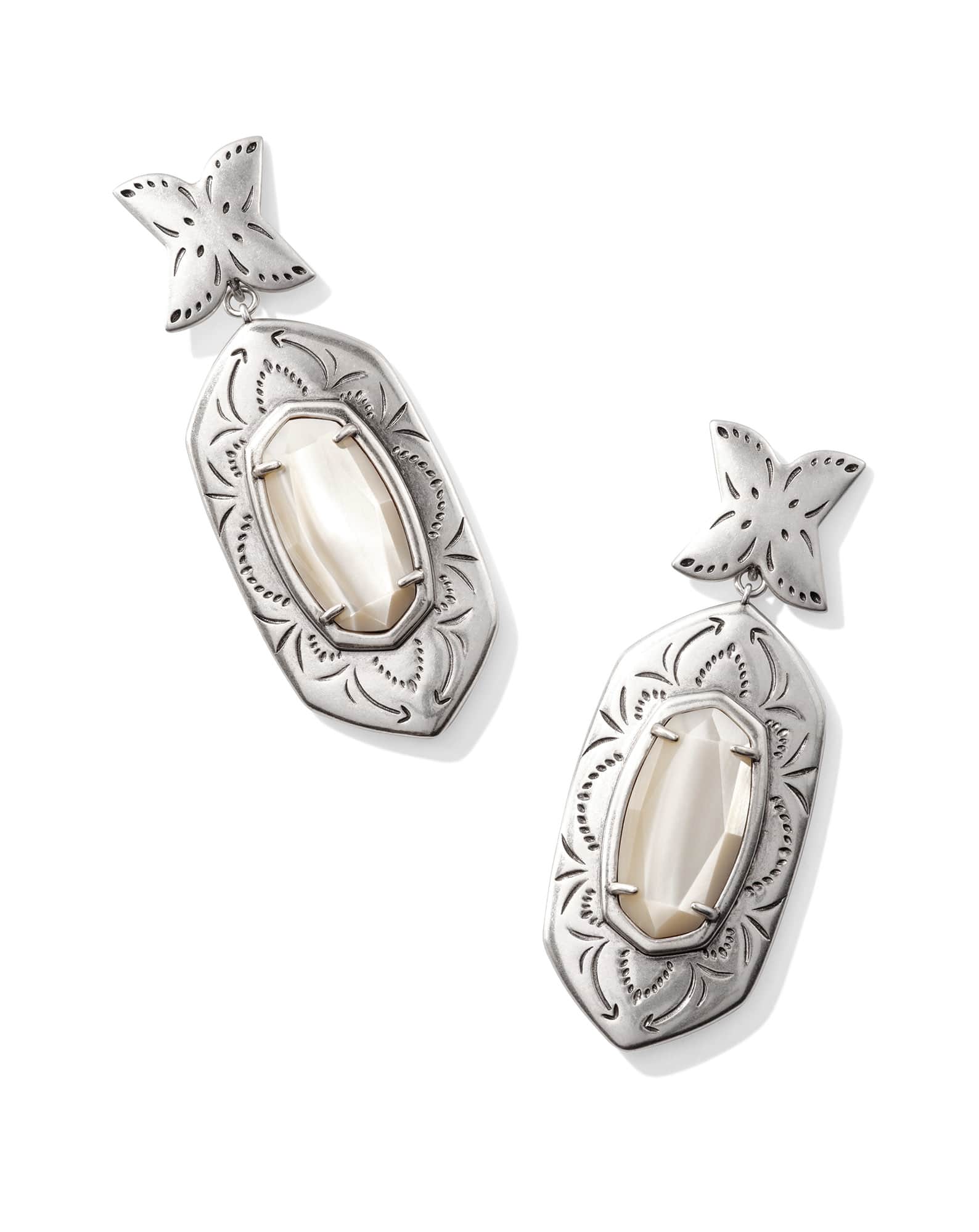 Keziah Vintage Silver Statement Earrings in Natural Mother-of-Pearl