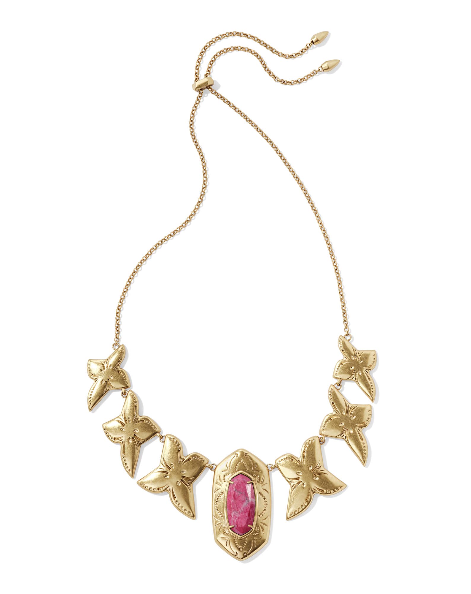 Keziah Vintage Gold Statement Necklace in Raspberry Variegated Magnesite