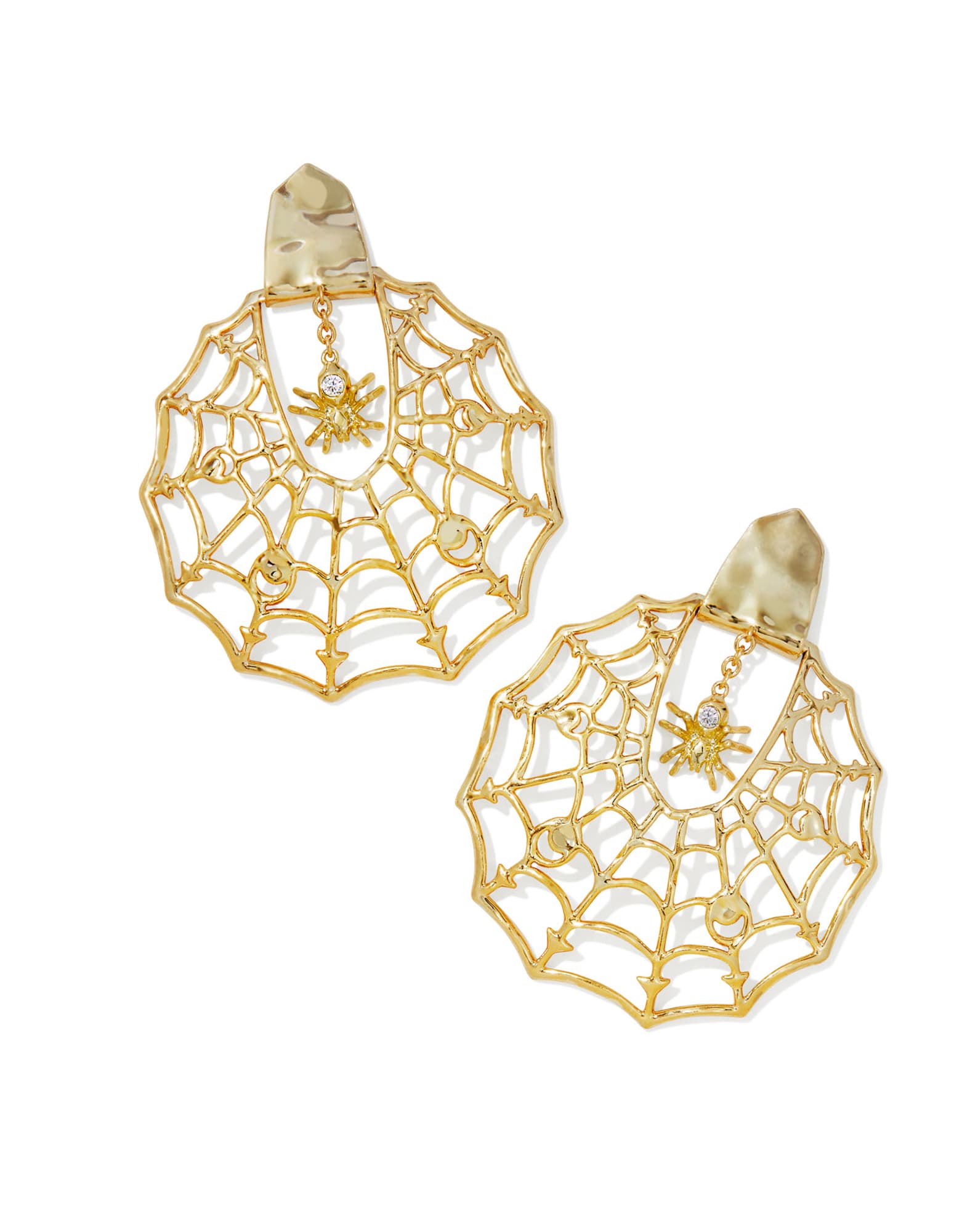 Spiderweb Gold Statement Earrings in White CZ