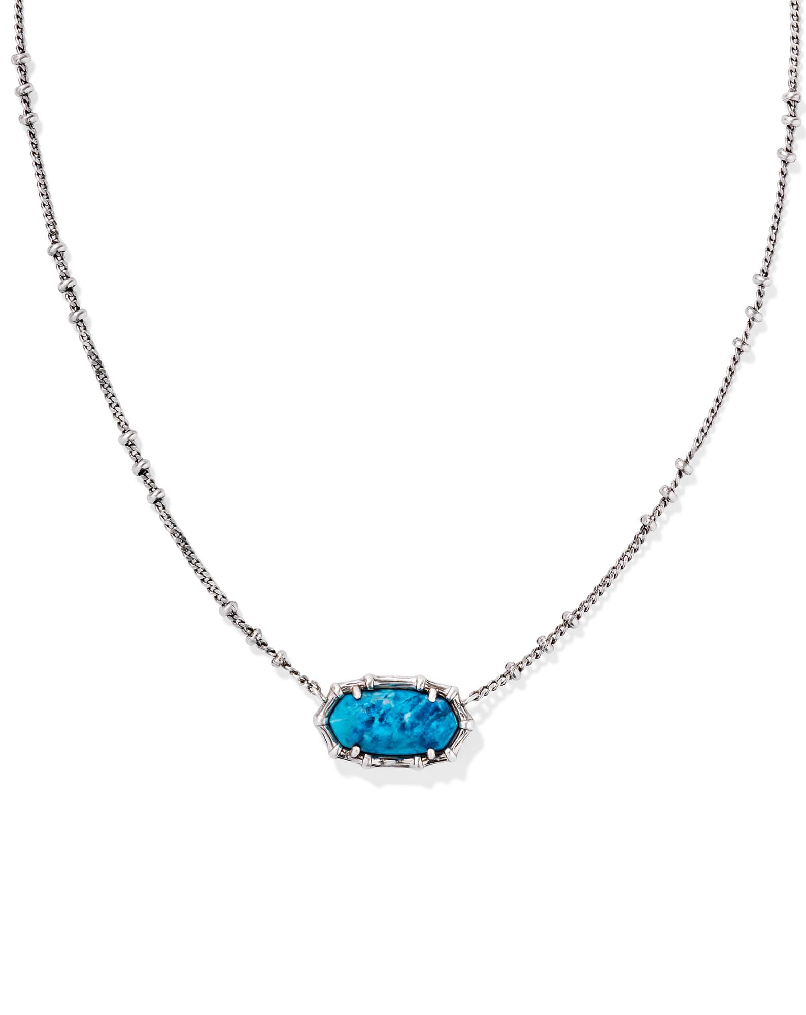 Elisa Vintage Silver Bamboo Frame Short Pendant Necklace Variegated Indigo Magnesite