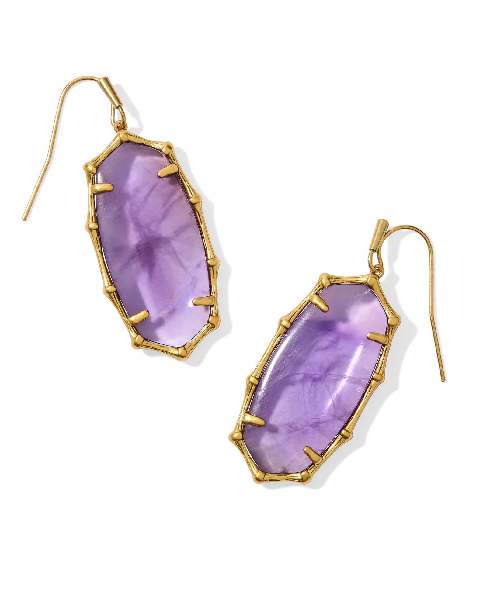 Elle Vintage Gold Bamboo Frame Drop Earrings in Dark Purple Amethyst