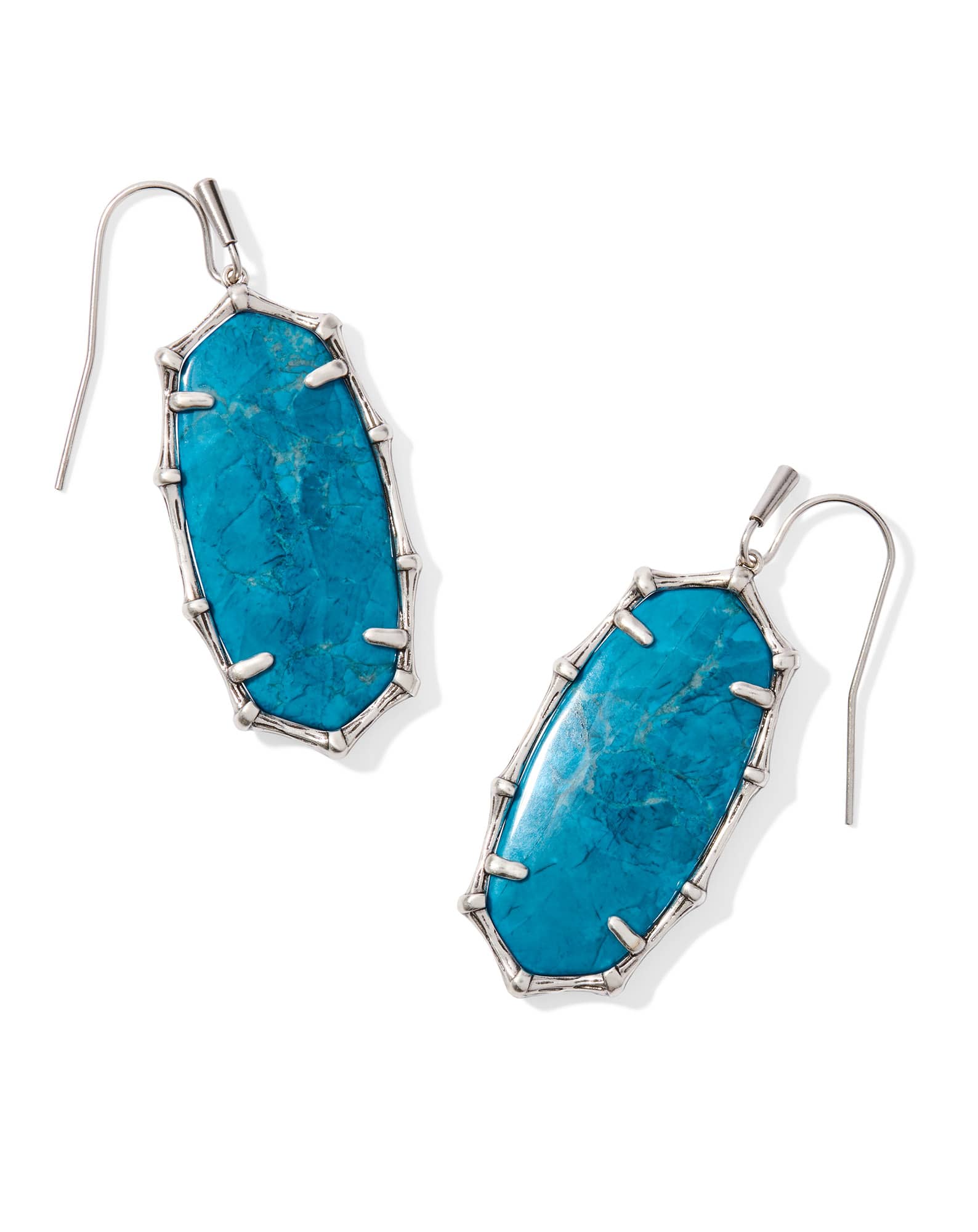 Elle Vintage Silver Bamboo Frame Drop Earrings in Variegated Indigo Magnesite