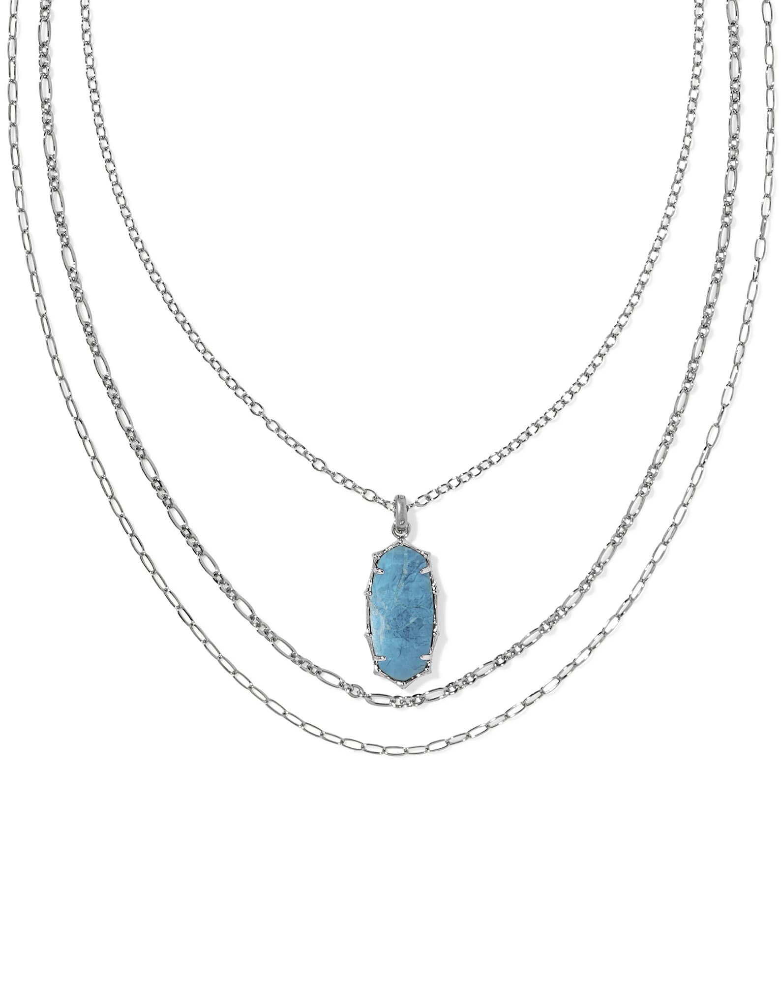 Elle Vintage Silver Bamboo Frame Triple Strand Necklace in Variegated Indigo Magnesite