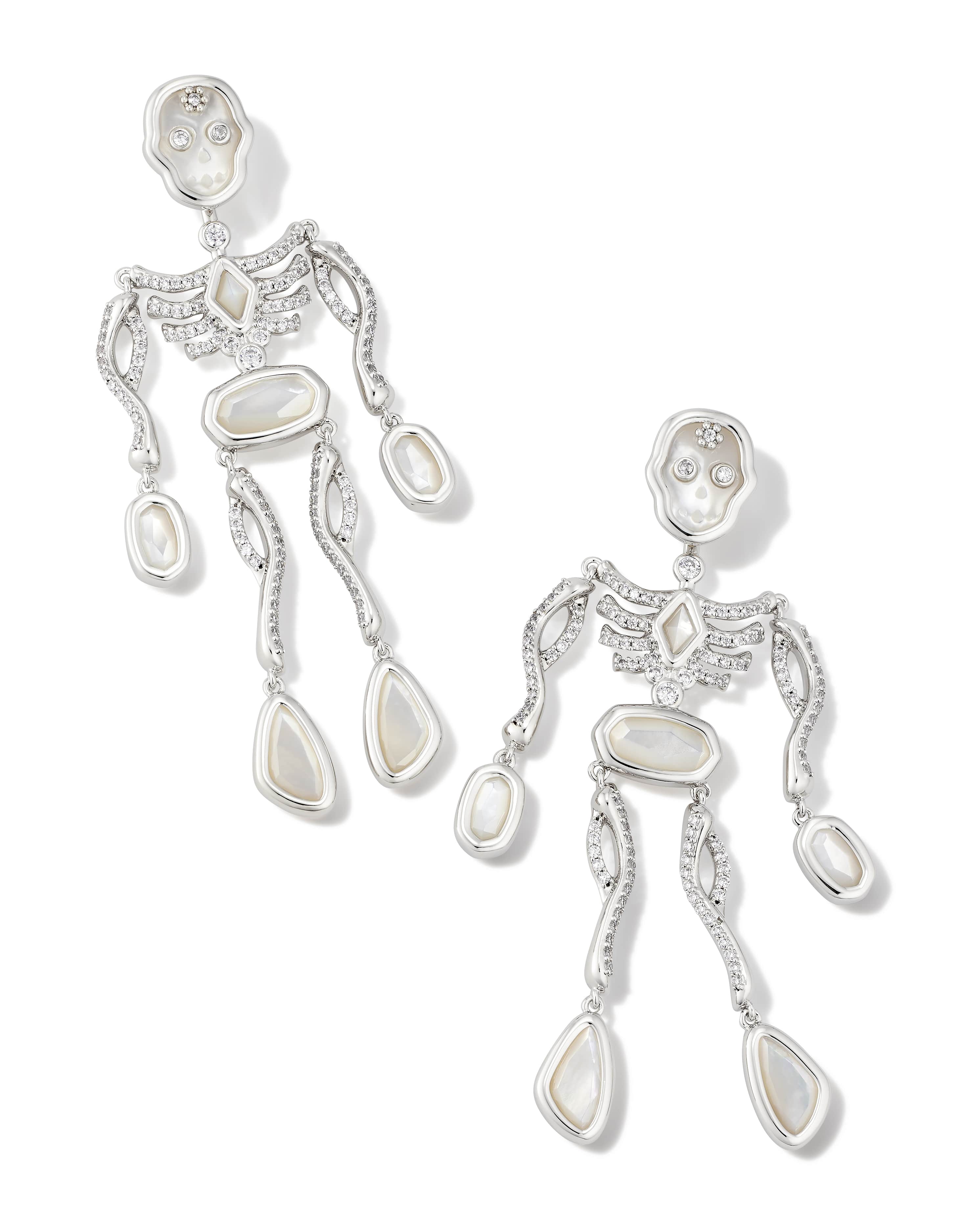 Skeleton Convertible Silver Statement Earrings in Ivory Mother-of-Pearl