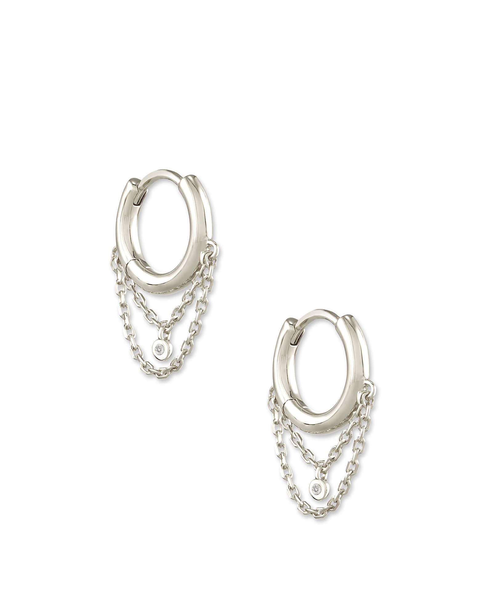 Davina Sterling Silver Huggie Earrings in White Diamond