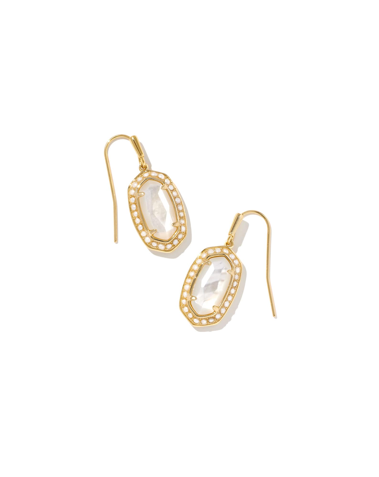 Pearl Beaded Lee Gold Drop Earrings in Ivory Mother-of-Pearl