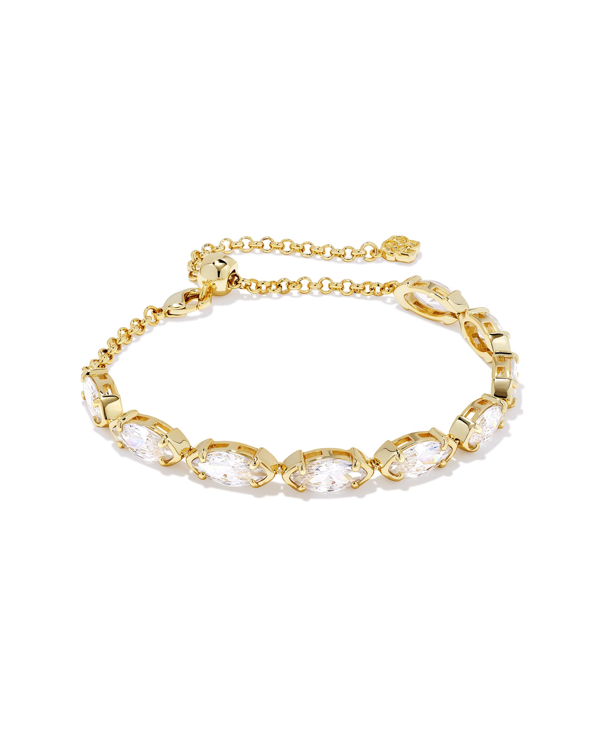 Genevieve Gold Delicate Chain Bracelet in White Crystal