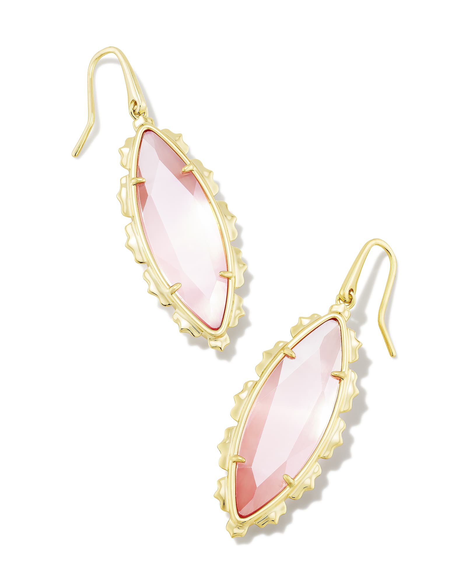Genevieve Gold Drop Earrings in Luster Plated Pink Cat's Eye Glass
