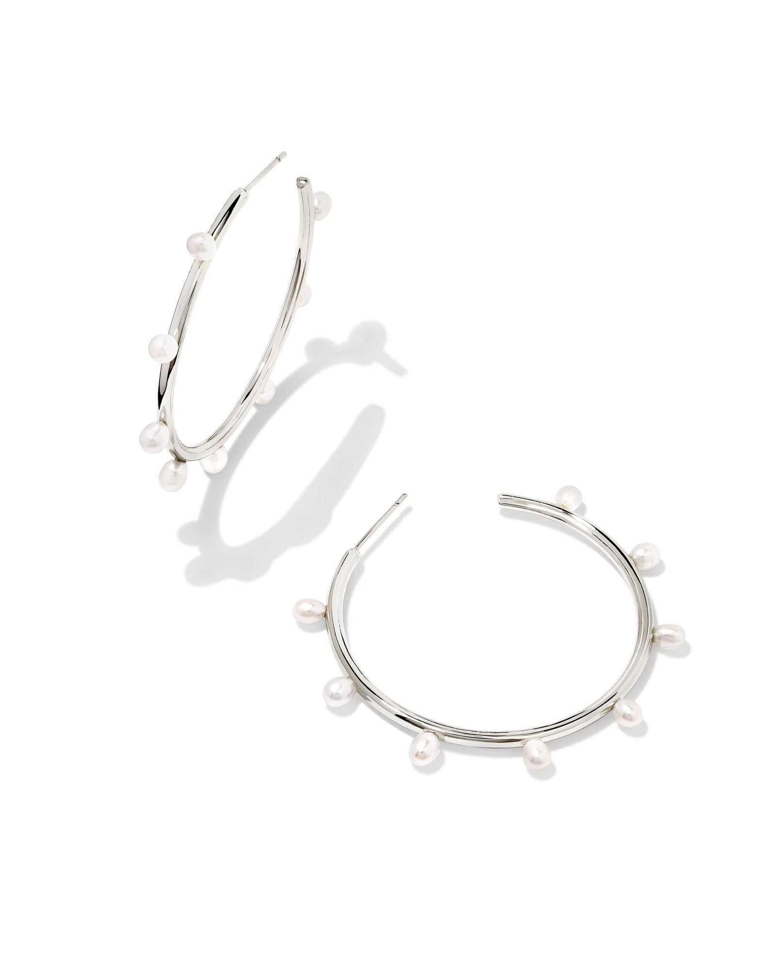 Leighton Silver Pearl Hoop Earrings in Freshwater Cultured Pearl