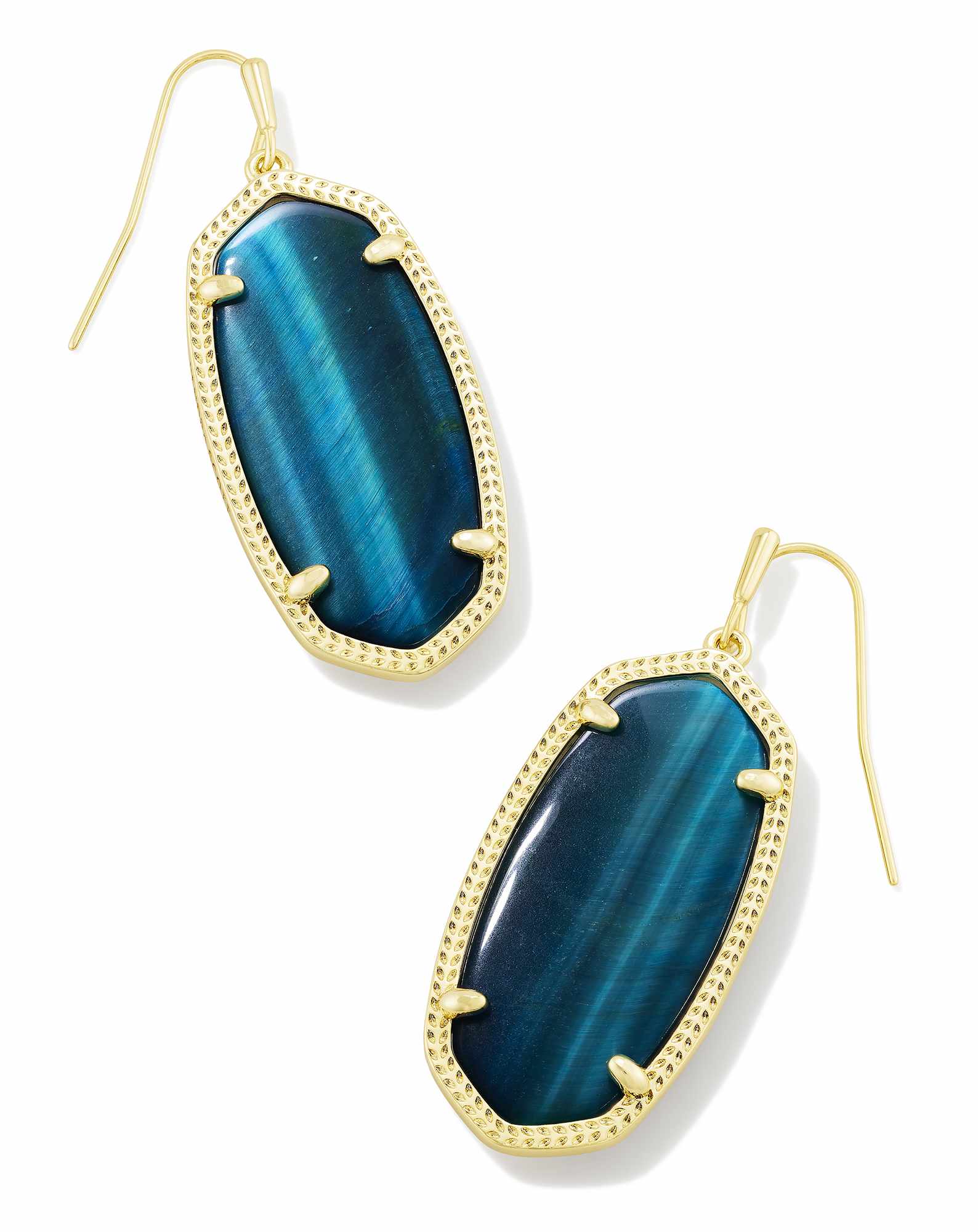 Elle Gold Drop Earrings in Teal Tiger's Eye
