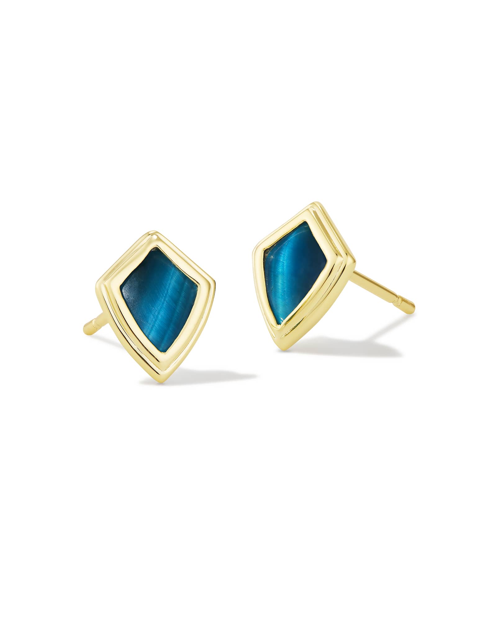 Monica Gold Stud Earrings in Teal Tiger's Eye
