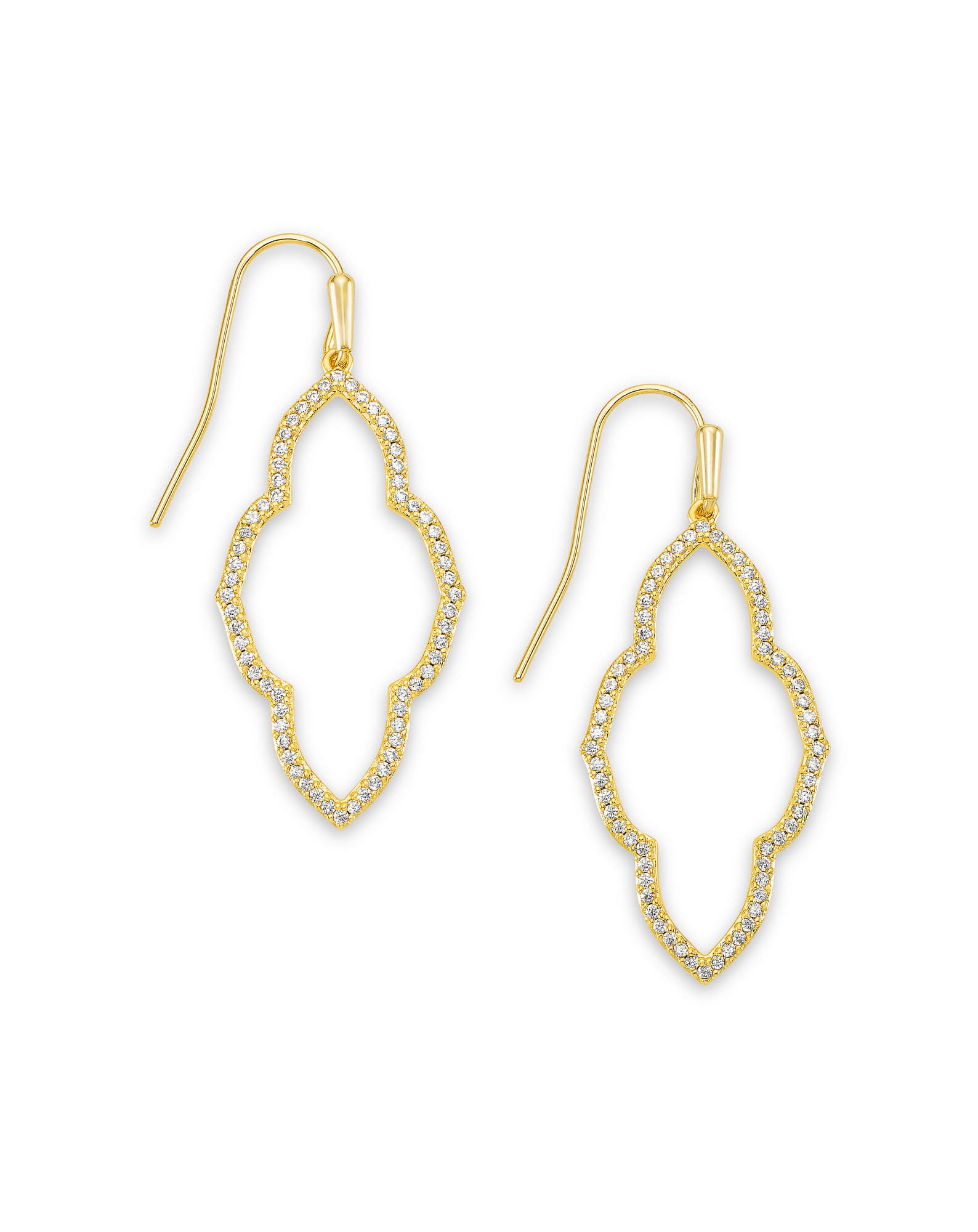 Abbie Gold Small Open Frame Earrings in White Crystal