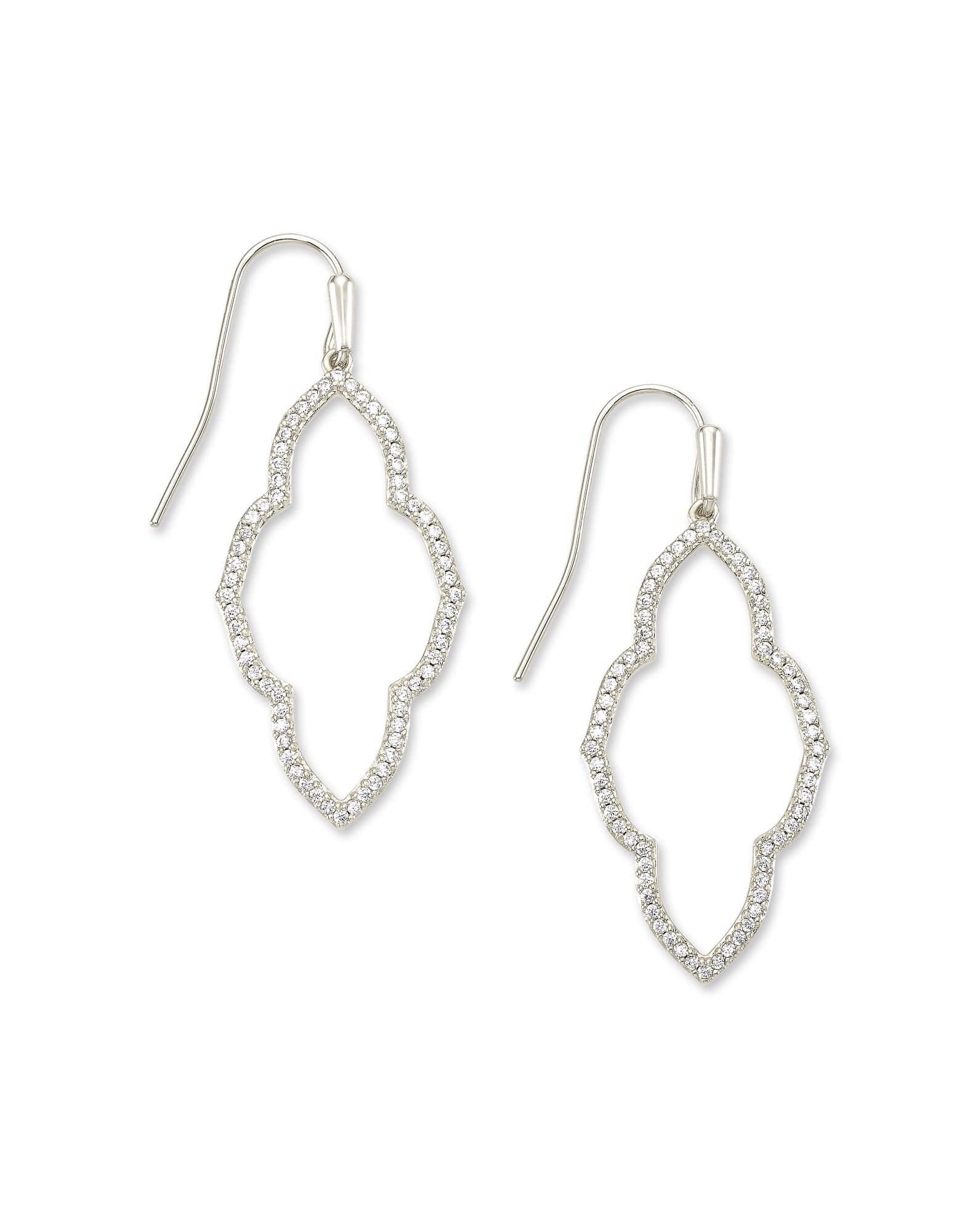 Abbie Silver Small Open Frame Earrings in White Crystal