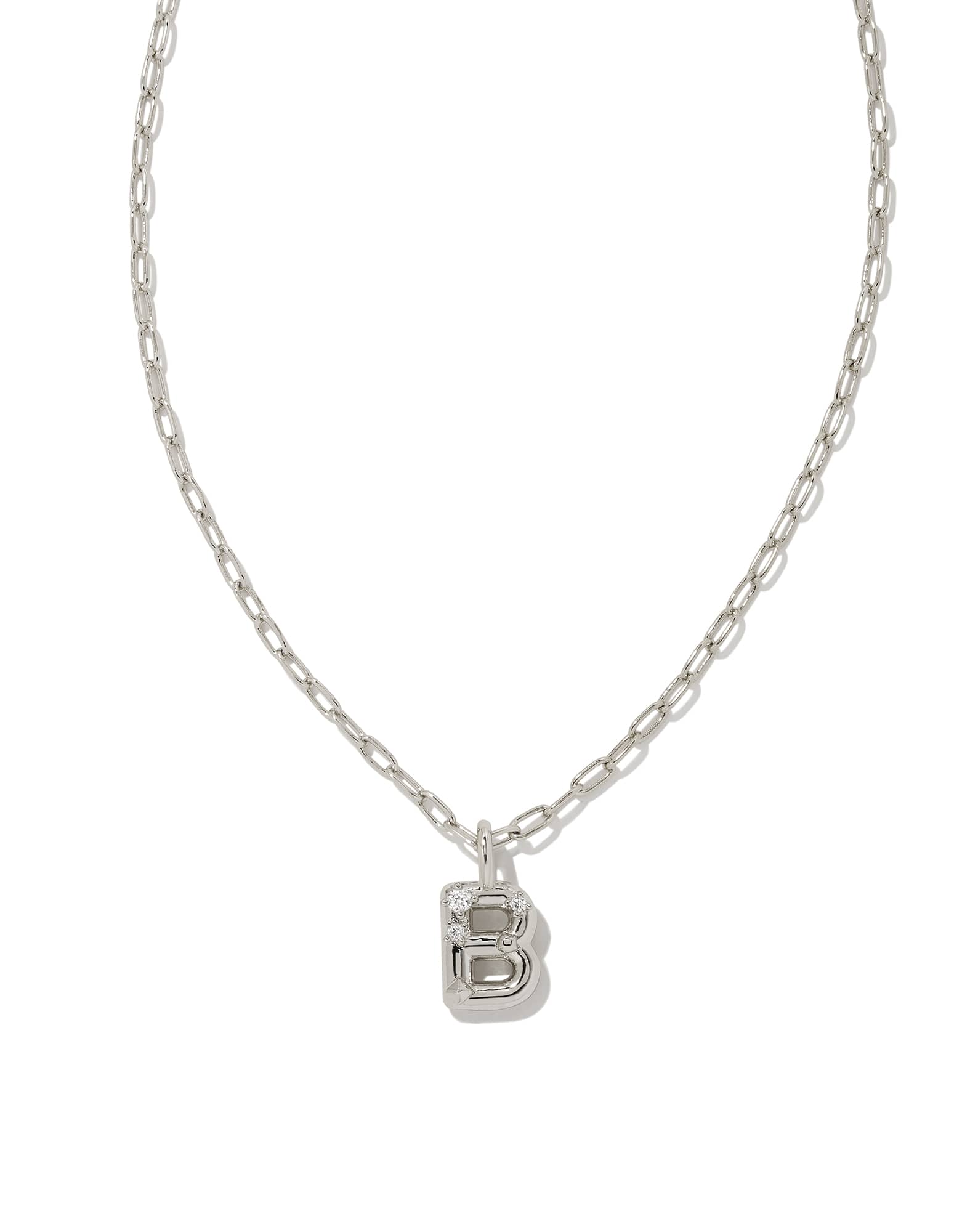 Crystal Letter B Silver Short Pendant Necklace in White Crystal