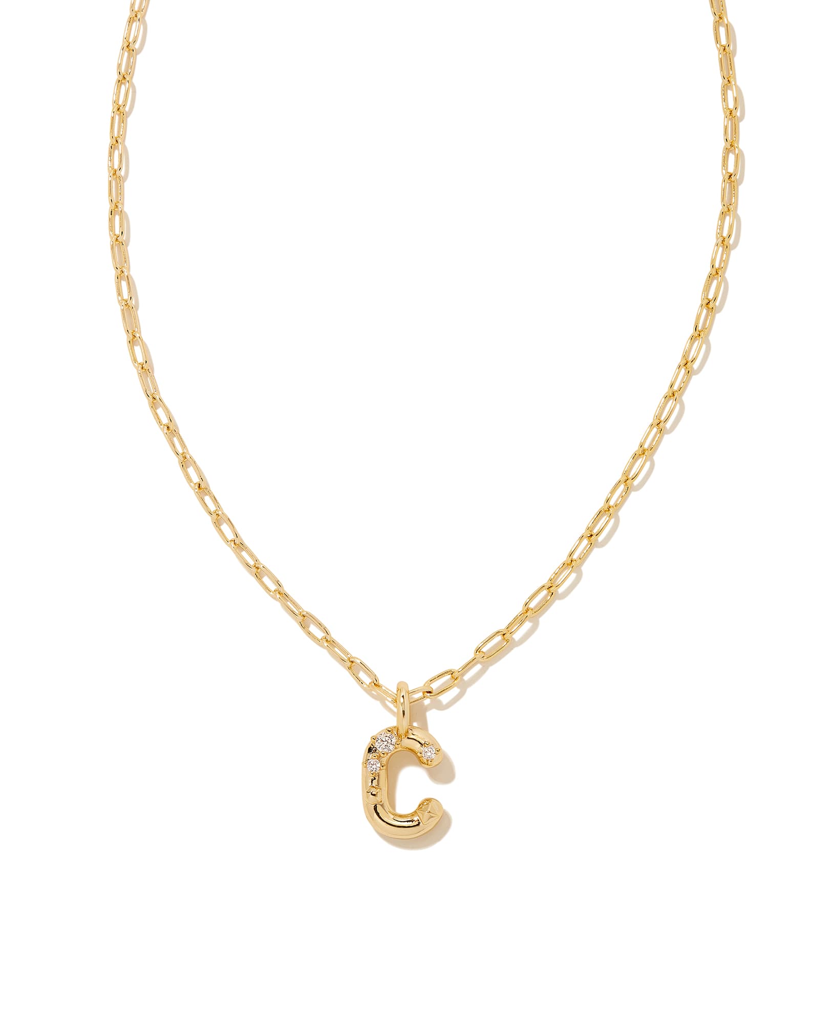 Crystal Letter C Gold Short Pendant Necklace in White Crystal
