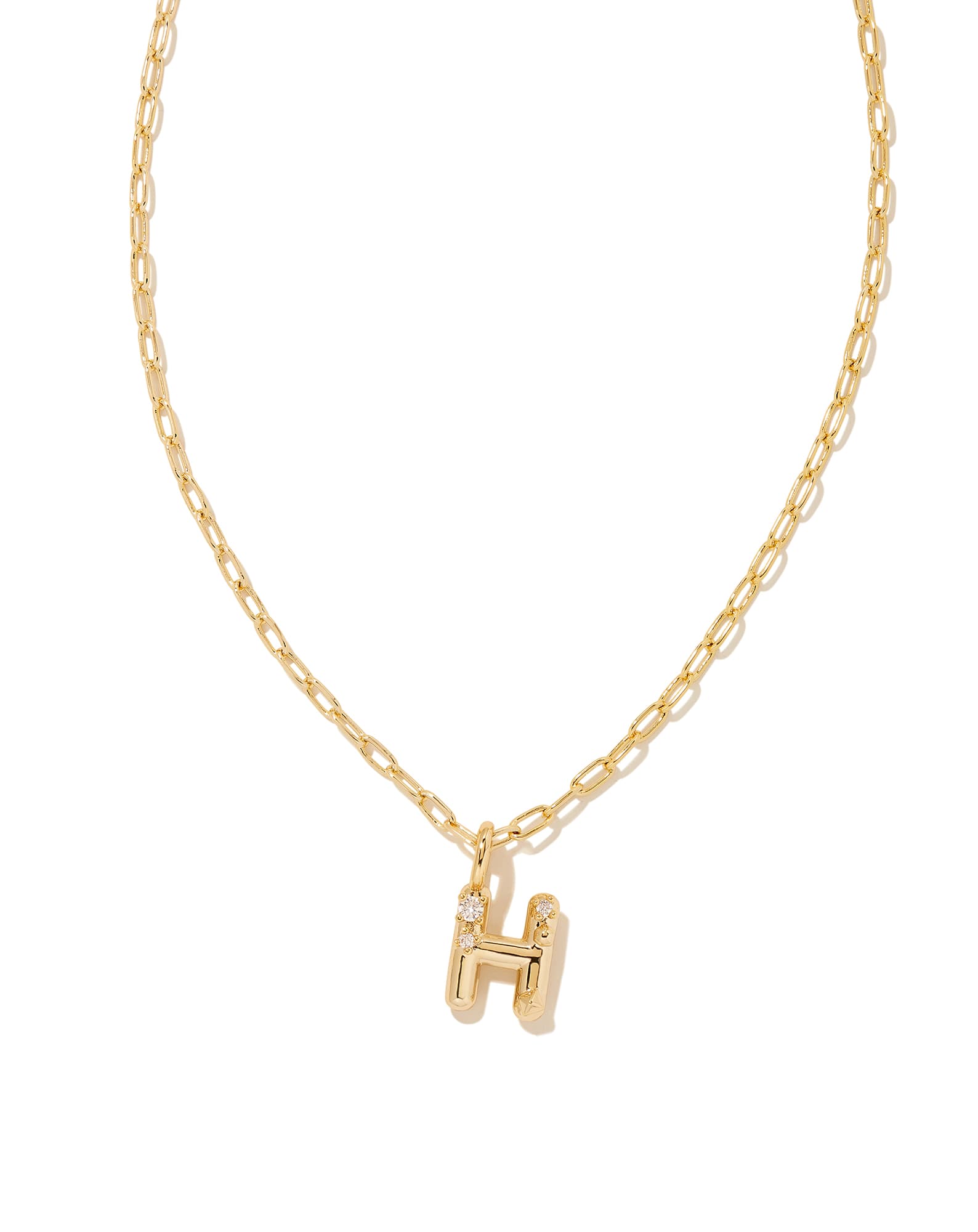 Crystal Letter H Gold Short Pendant Necklace in White Crystal