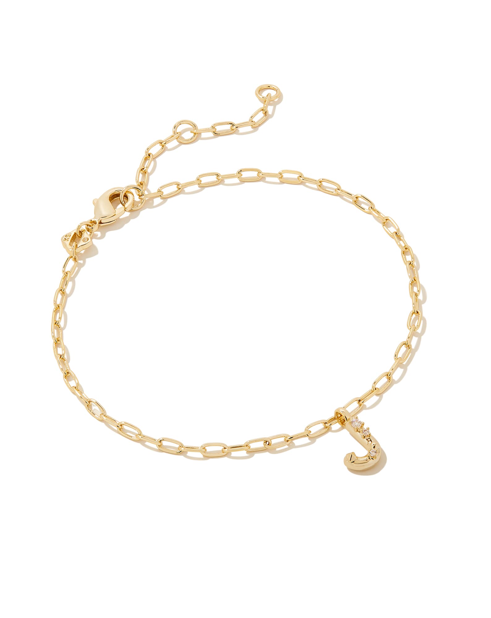 Crystal Letter J Gold Delicate Chain Bracelet in White Crystal
