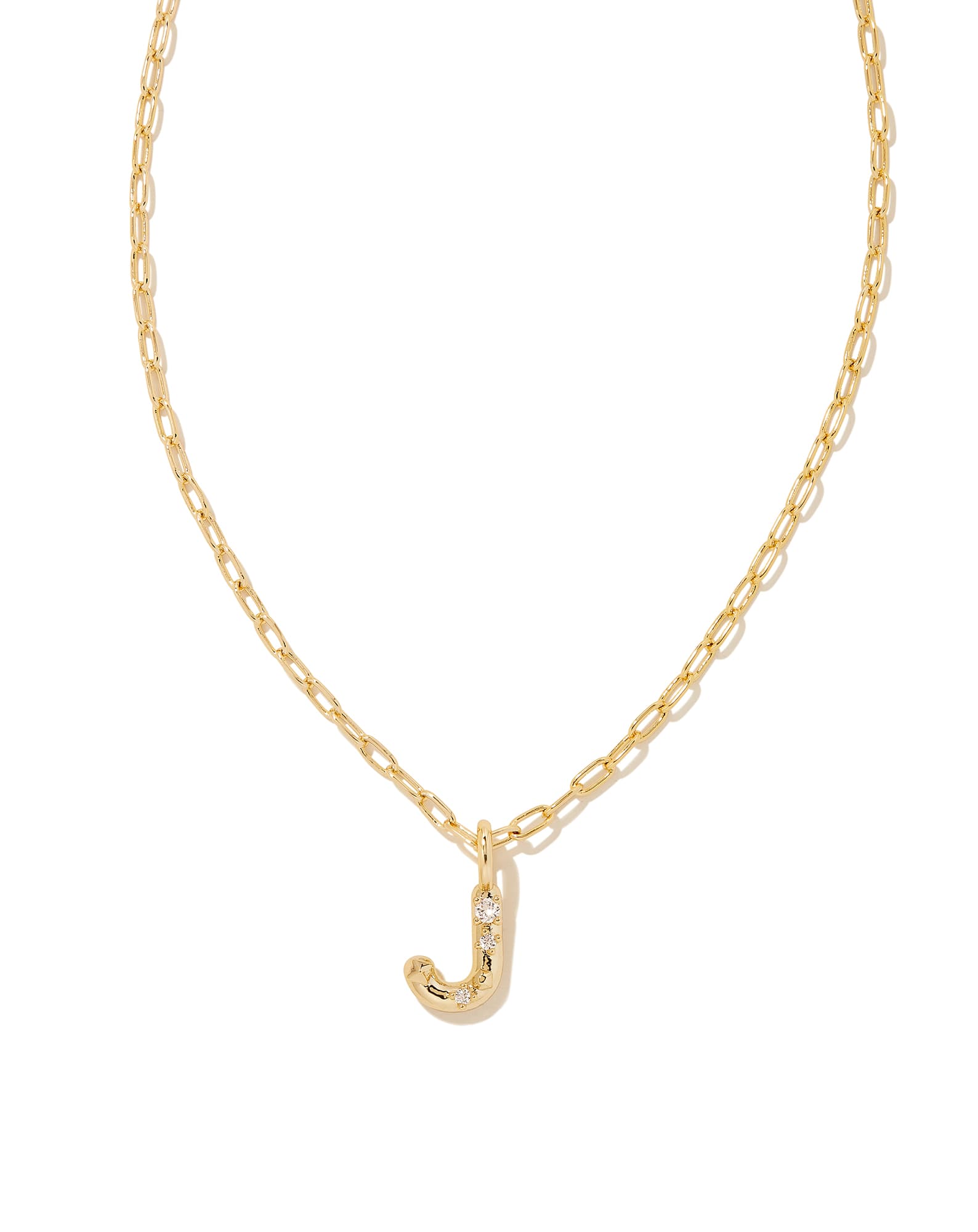 Crystal Letter J Gold Short Pendant Necklace in White Crystal