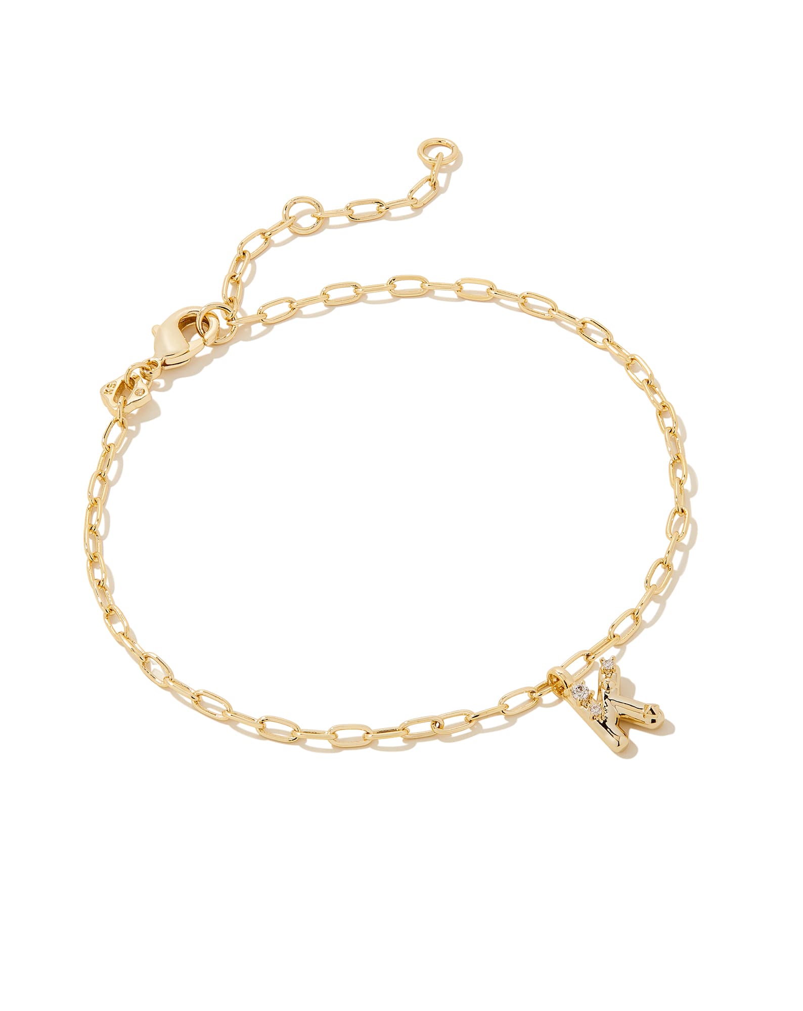 Crystal Letter K Gold Delicate Chain Bracelet in White Crystal