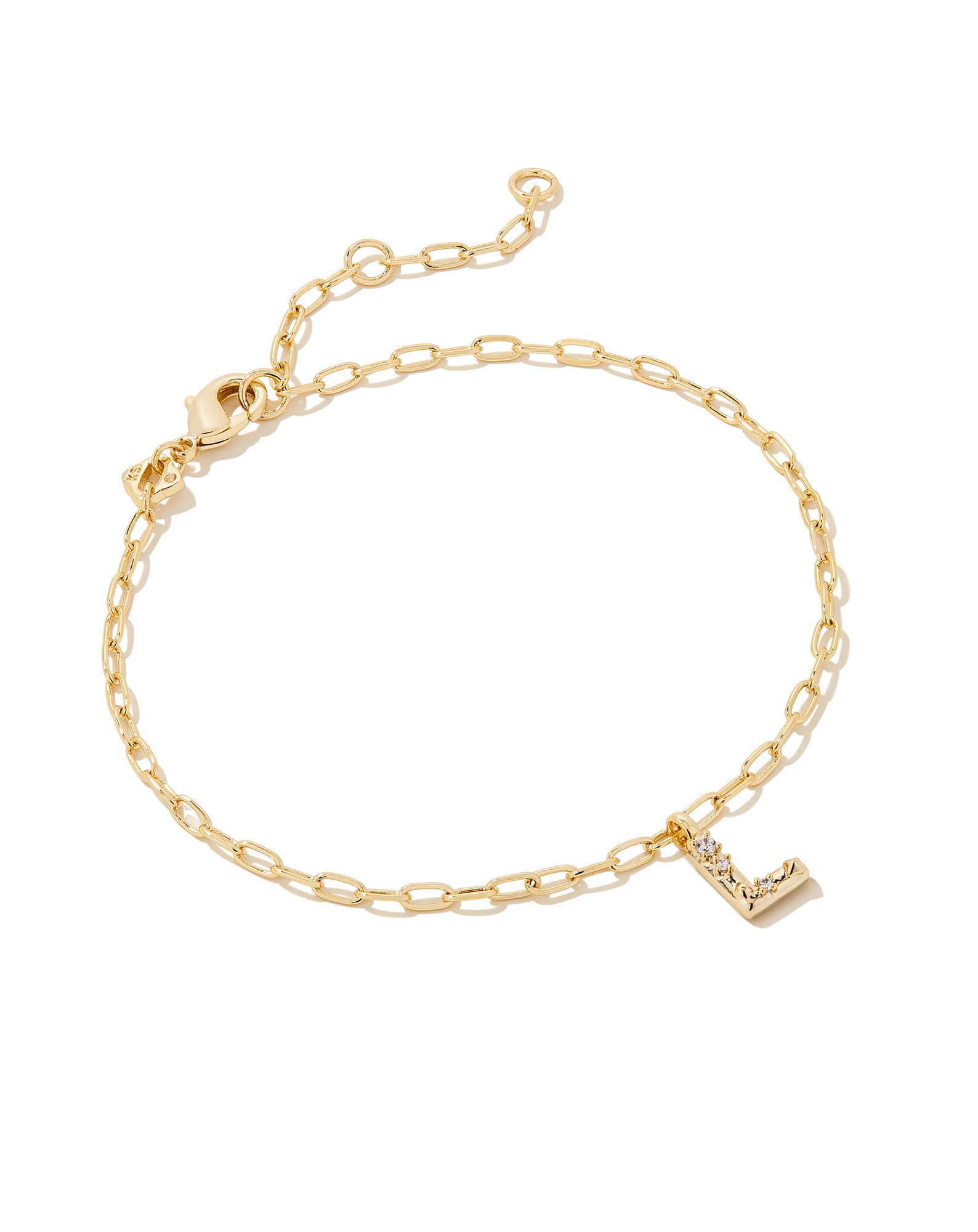 Crystal Letter L Gold Delicate Chain Bracelet in White Crystal