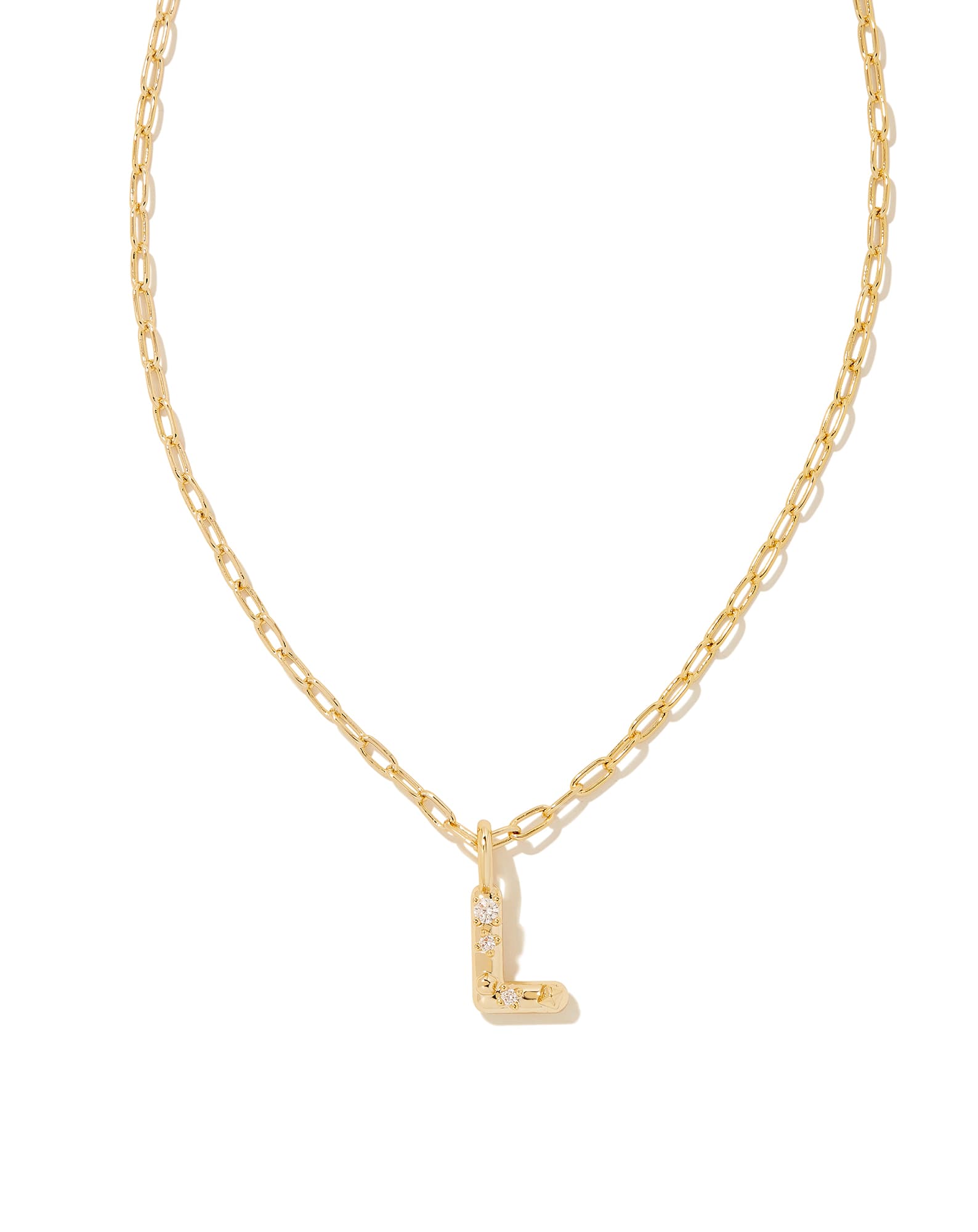 Crystal Letter L Gold Short Pendant Necklace in White Crystal