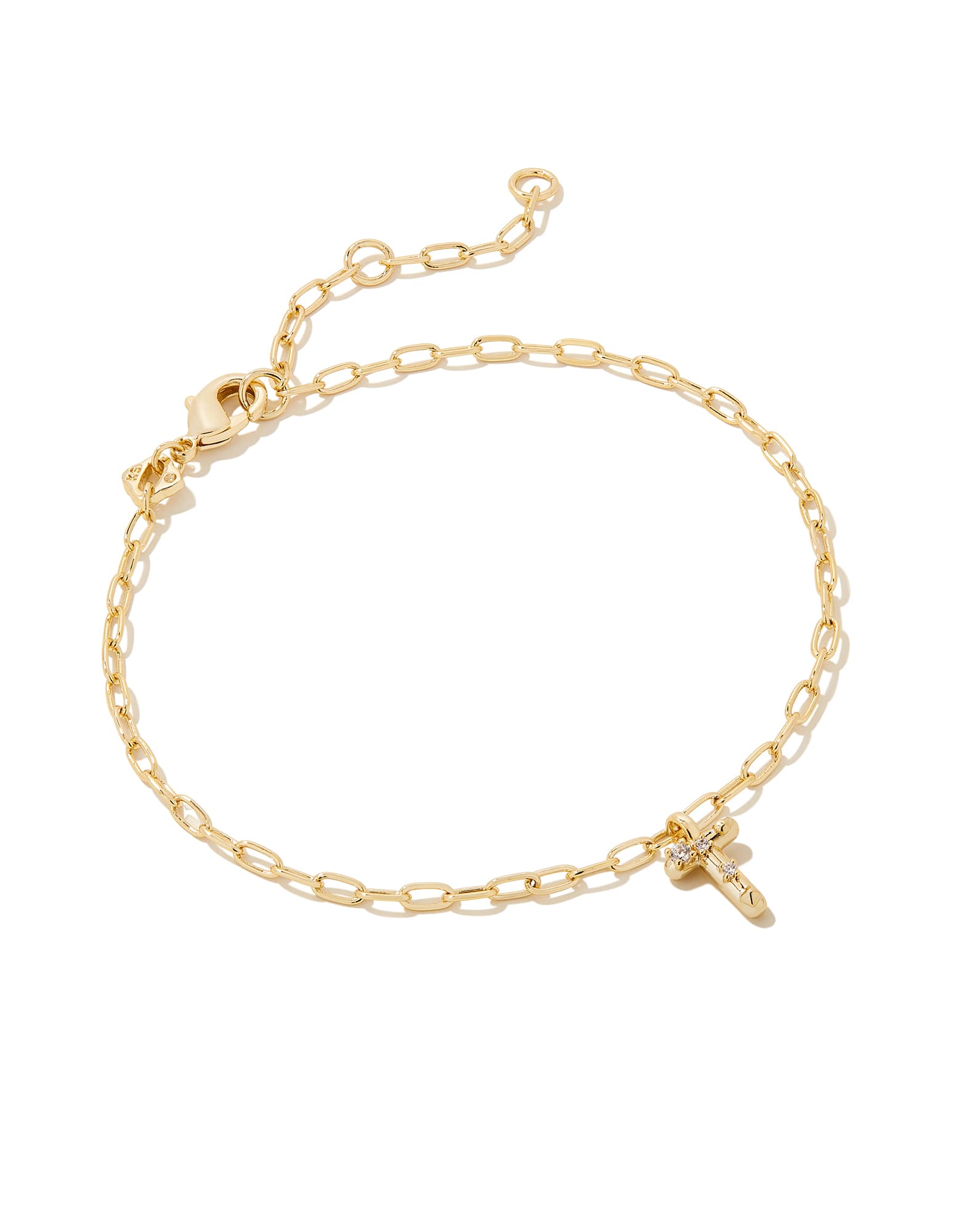 Crystal Letter T Gold Delicate Chain Bracelet in White Crystal