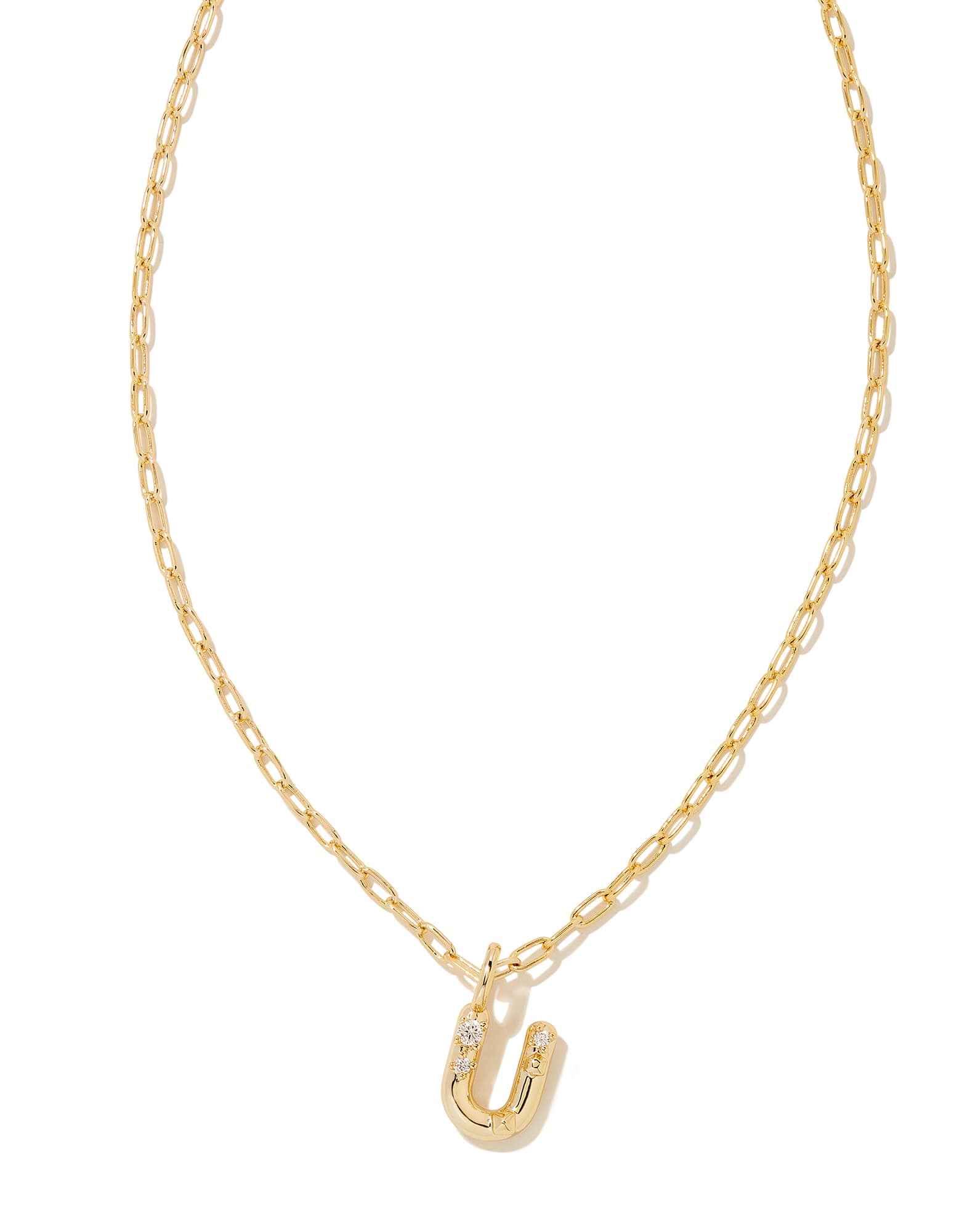 Crystal Letter U Gold Short Pendant Necklace in White Crystal
