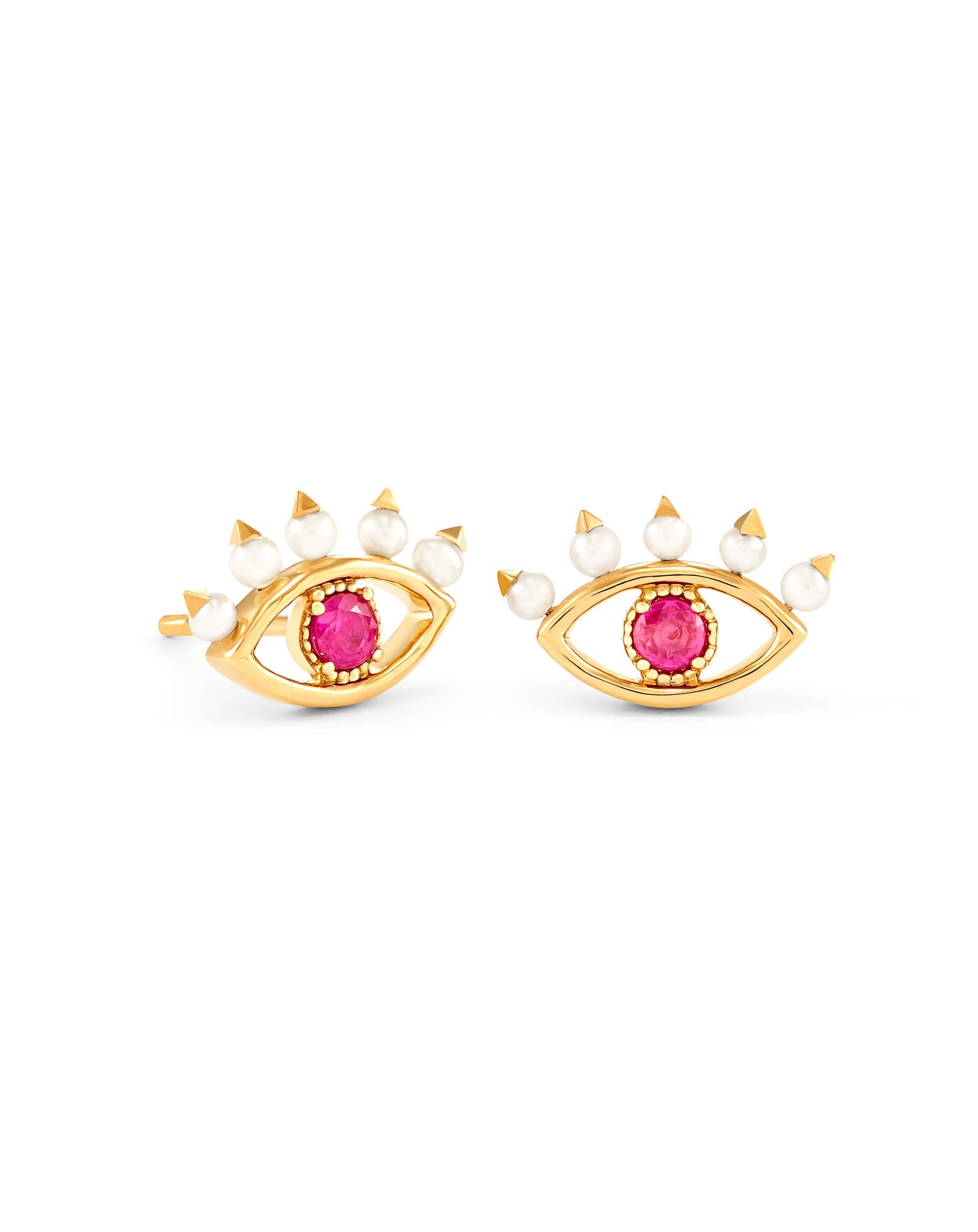 Zora 18k Yellow Gold Vermeil Stud Earrings in Ruby and White Pearl