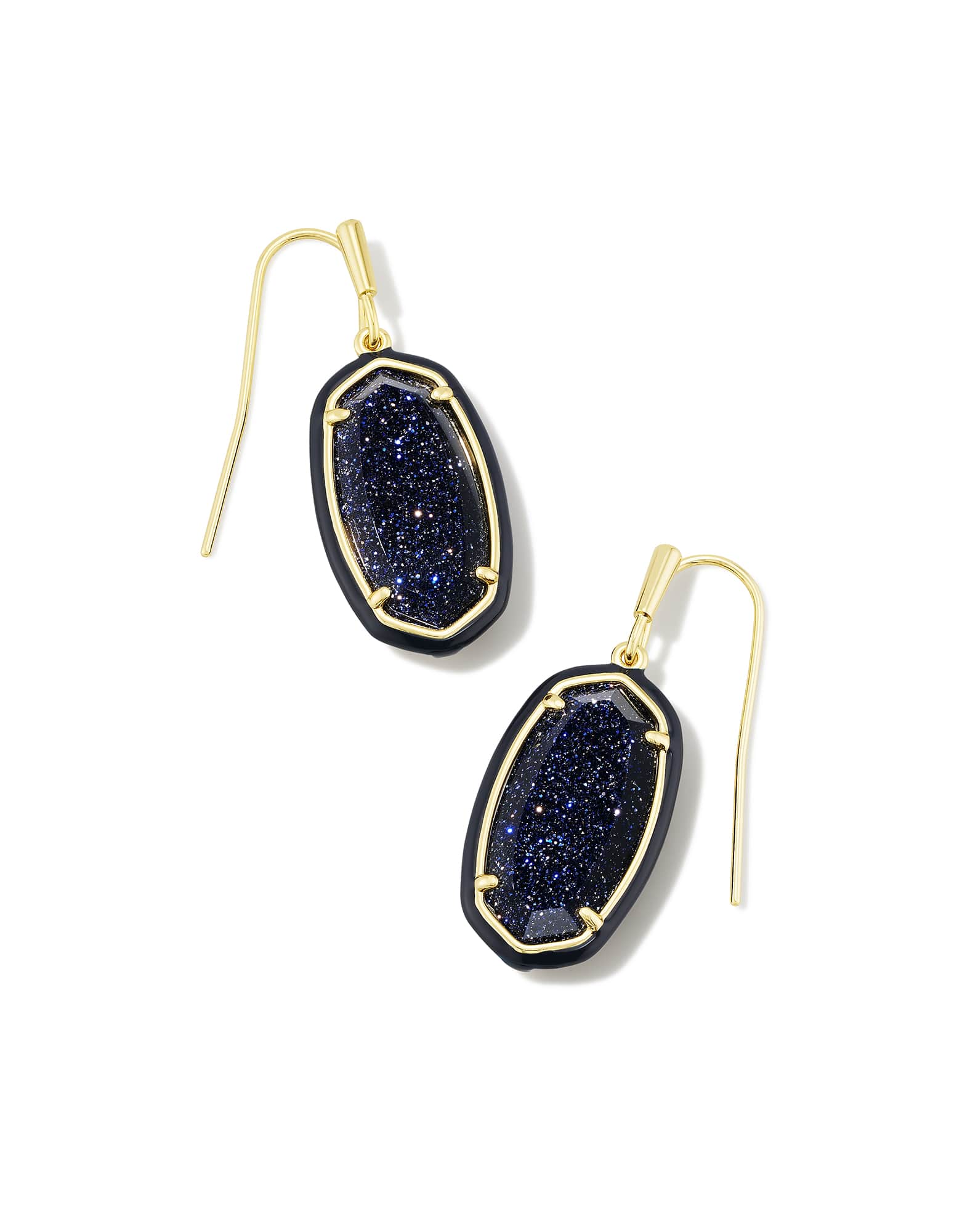 Dani Gold Enamel Framed Drop Earrings in Navy Goldstone