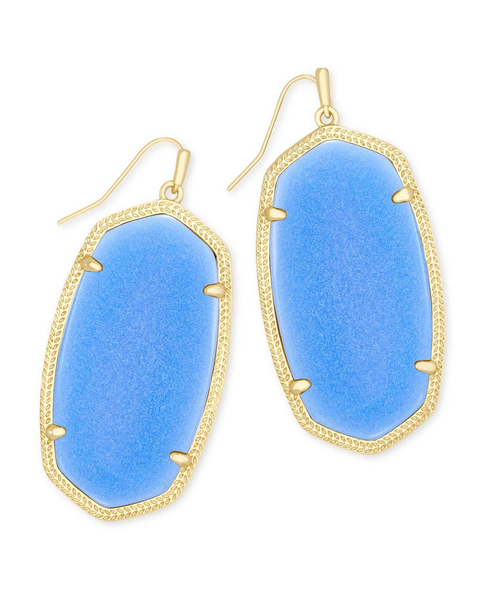 Danielle Gold Statement Earrings in Blue Glow in the Dark Glass