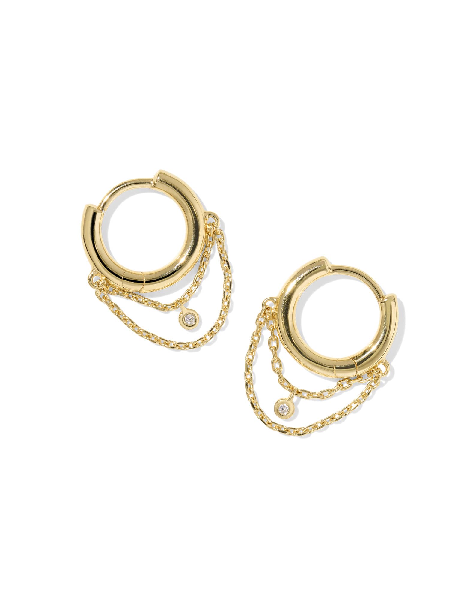 Davina 18k Yellow Gold Vermeil Huggie Earrings in White Diamond