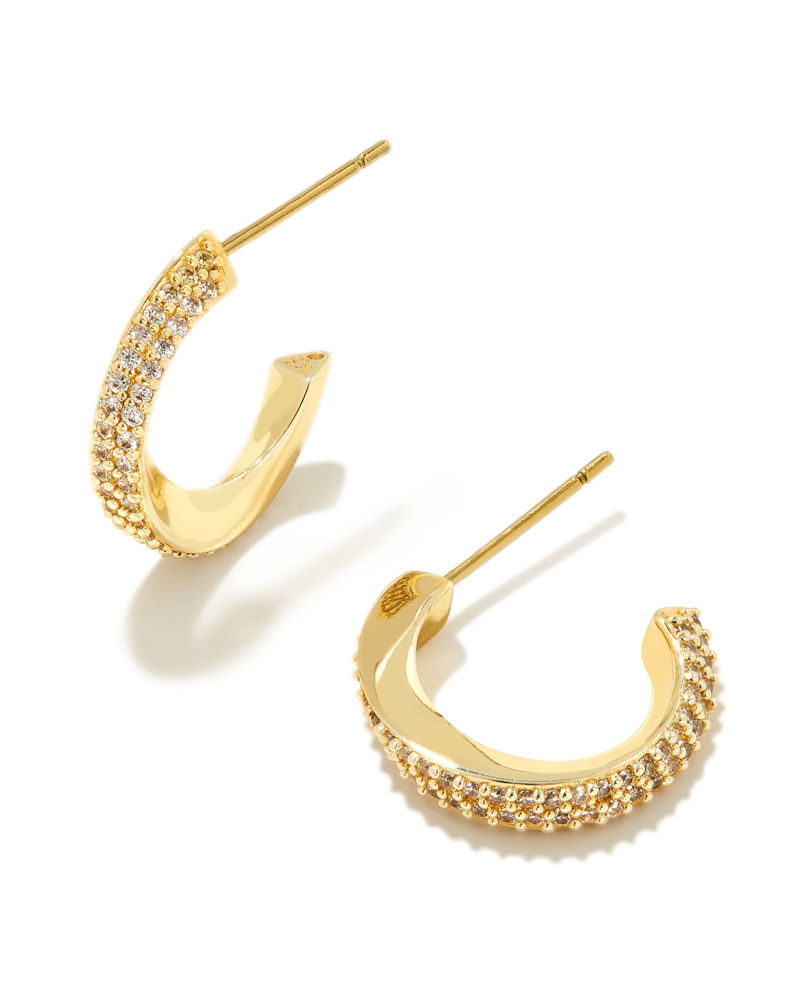 Ella Gold Huggie Earrings in White CZ