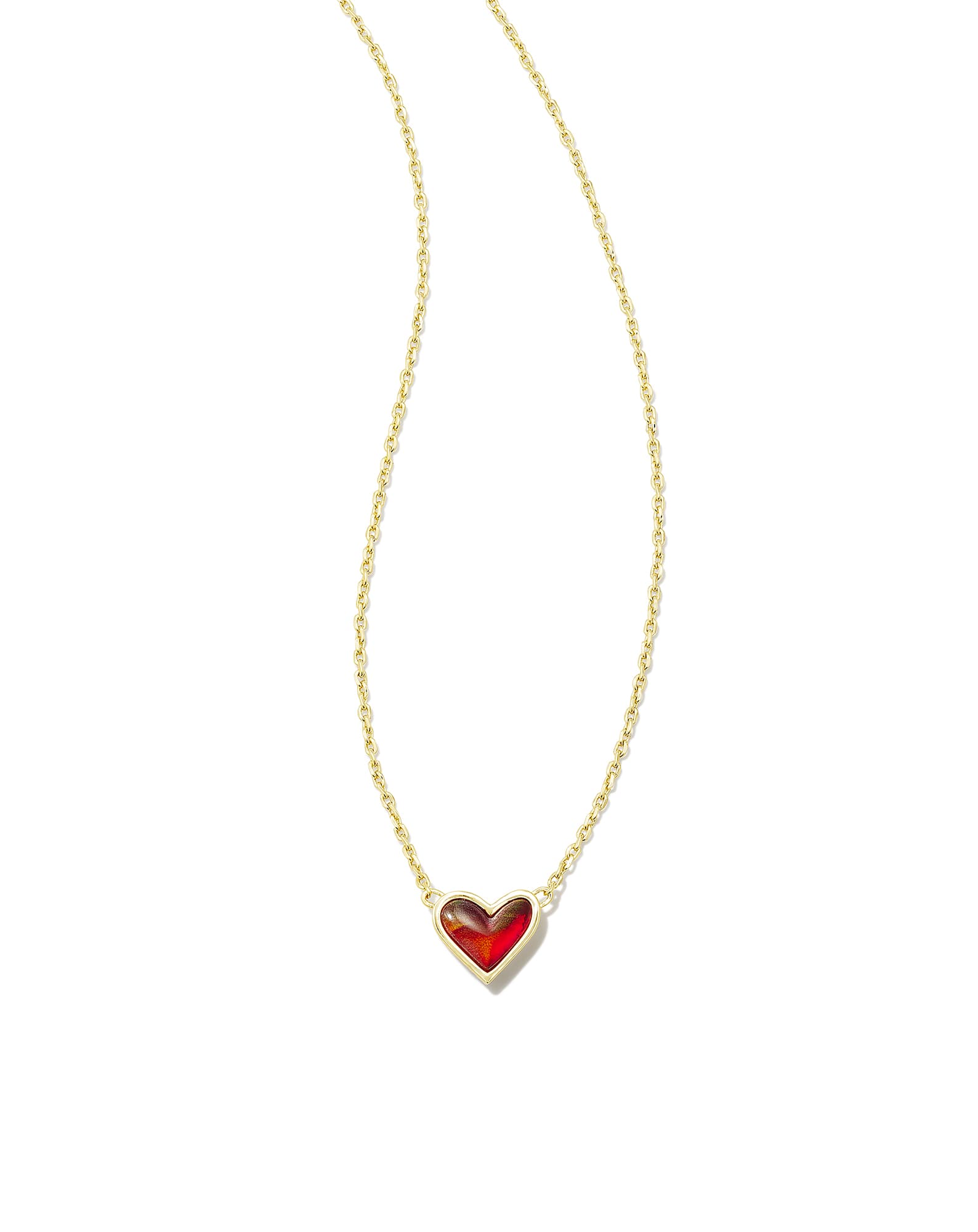 Framed Ari Heart Gold Short Pendant Necklace in Red Opalescent Resin