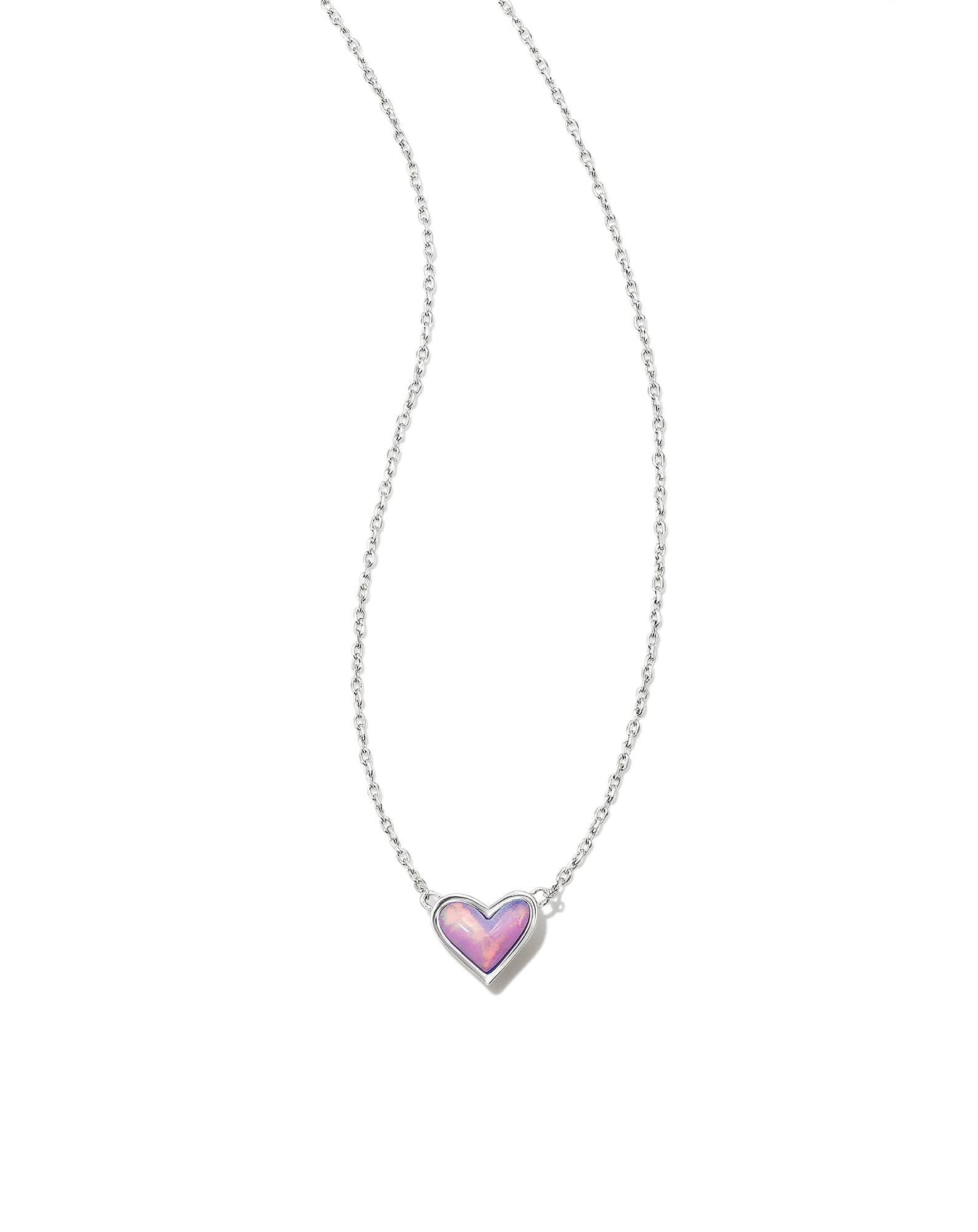 Framed Ari Heart Silver Short Pendant Necklace in Lilac Opalescent Resin