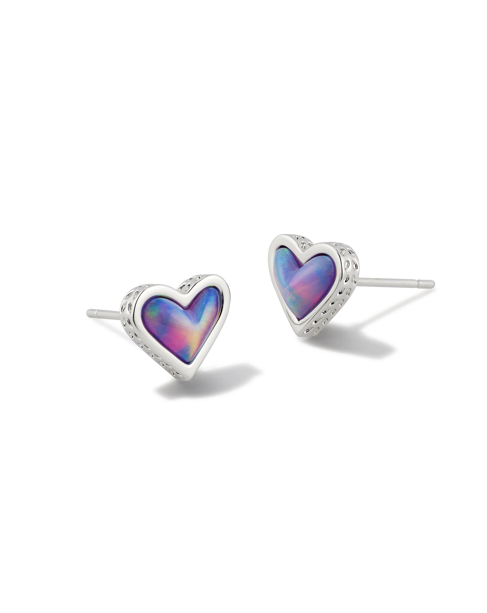 Framed Ari Heart Silver Stud Earrings in Lilac Opalescent Resin