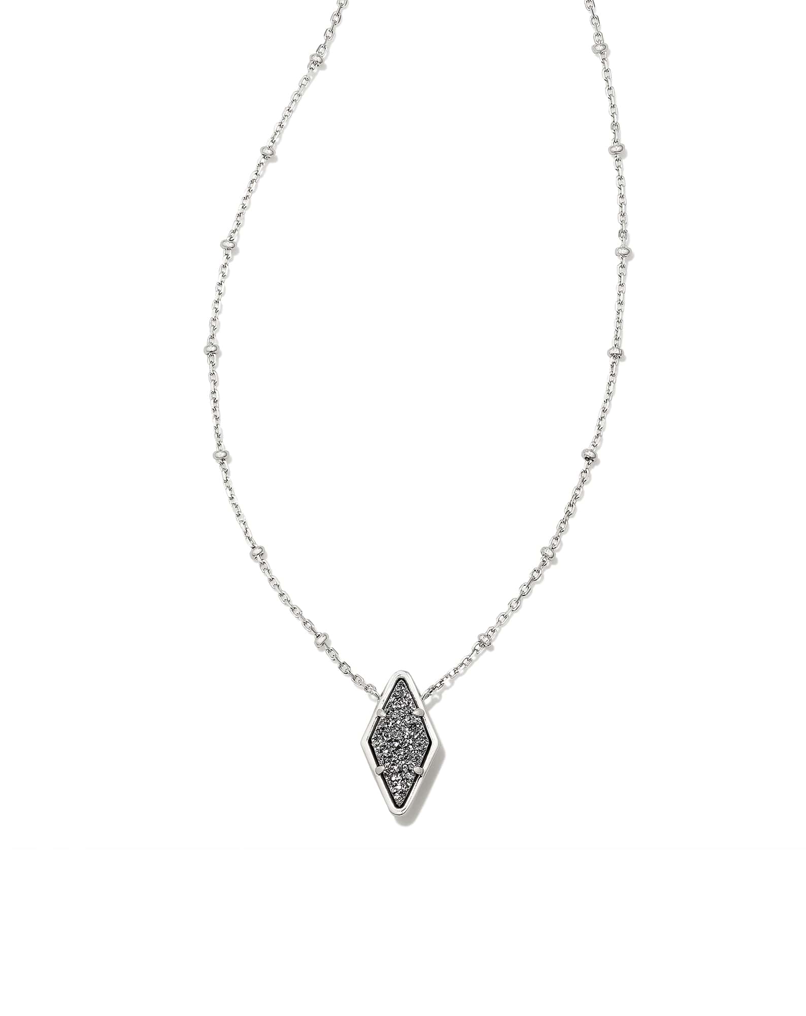 Kinsley Silver Short Pendant Necklace in Platinum Drusy