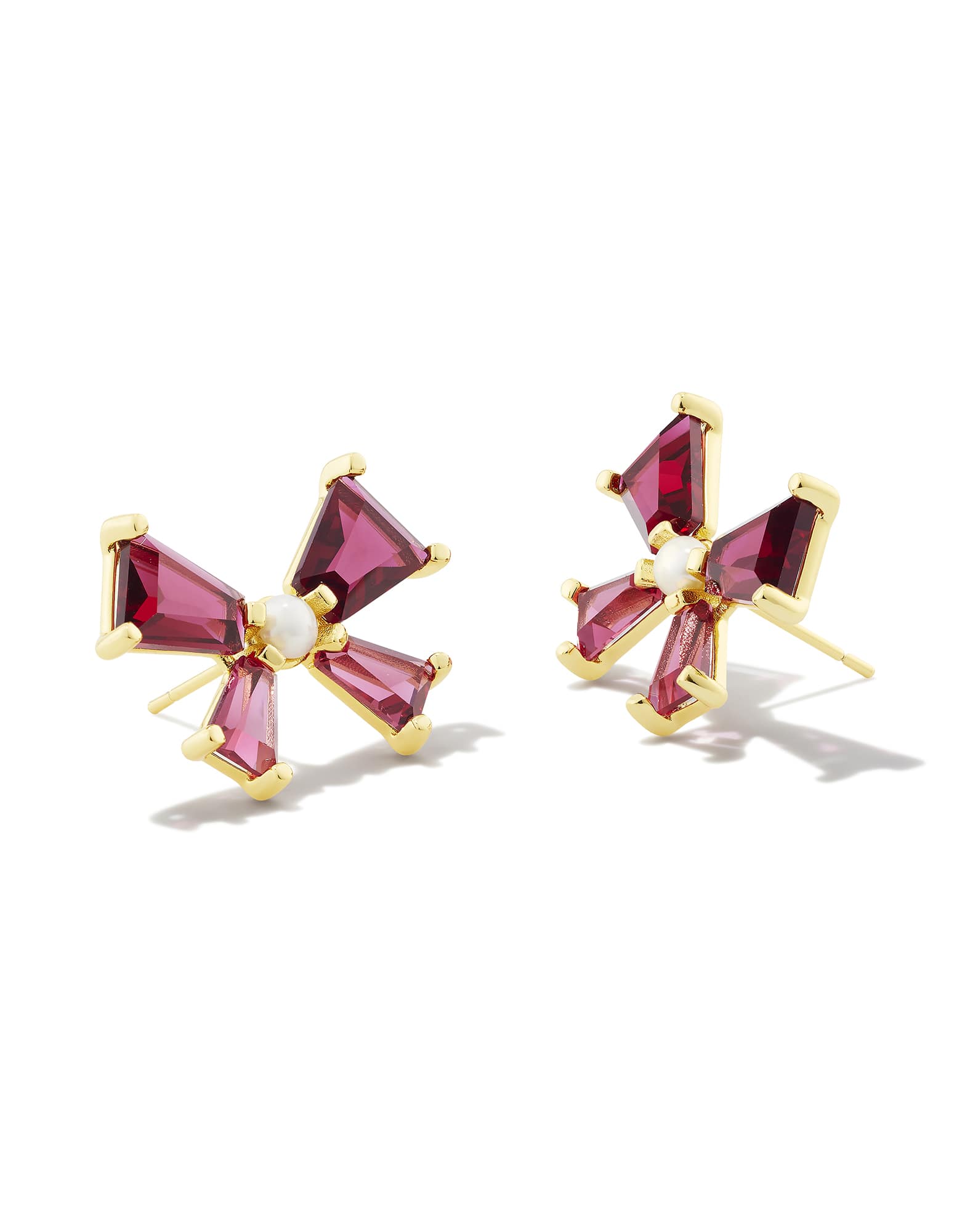 Blair Gold Bow Stud Earrings in Red Mix