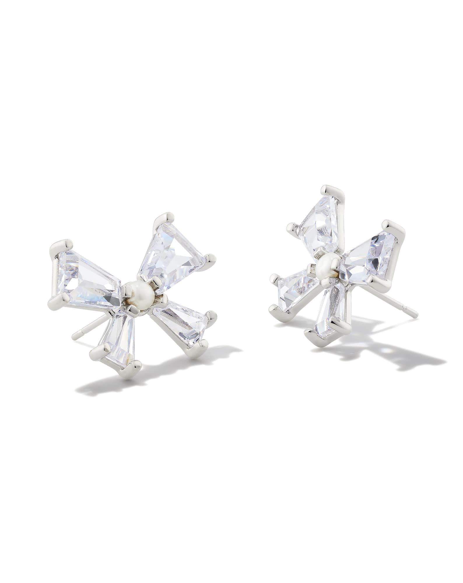 Blair Silver Bow Stud Earrings in White CZ