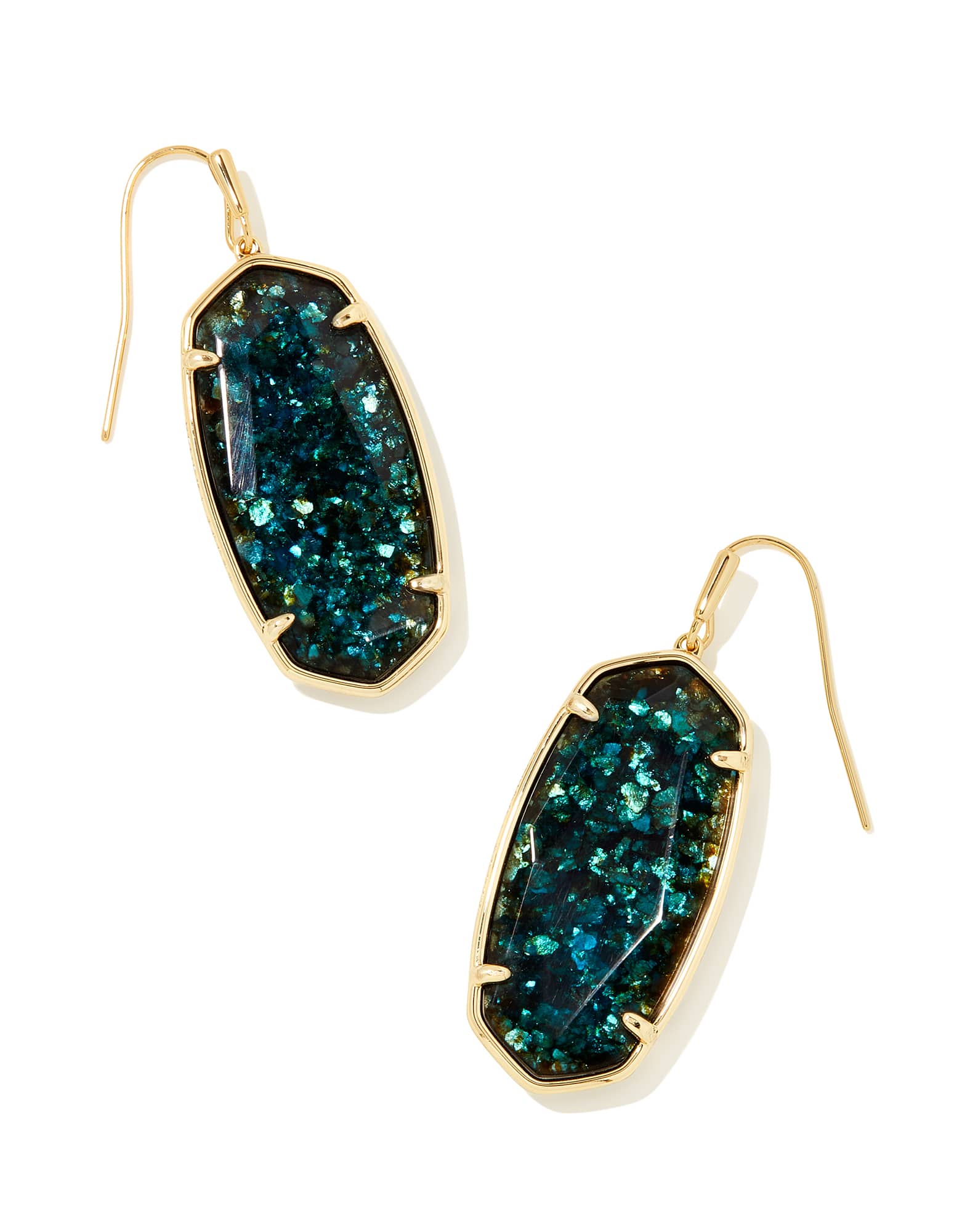 Faceted Gold Elle Drop Earrings in Dark Teal Mica