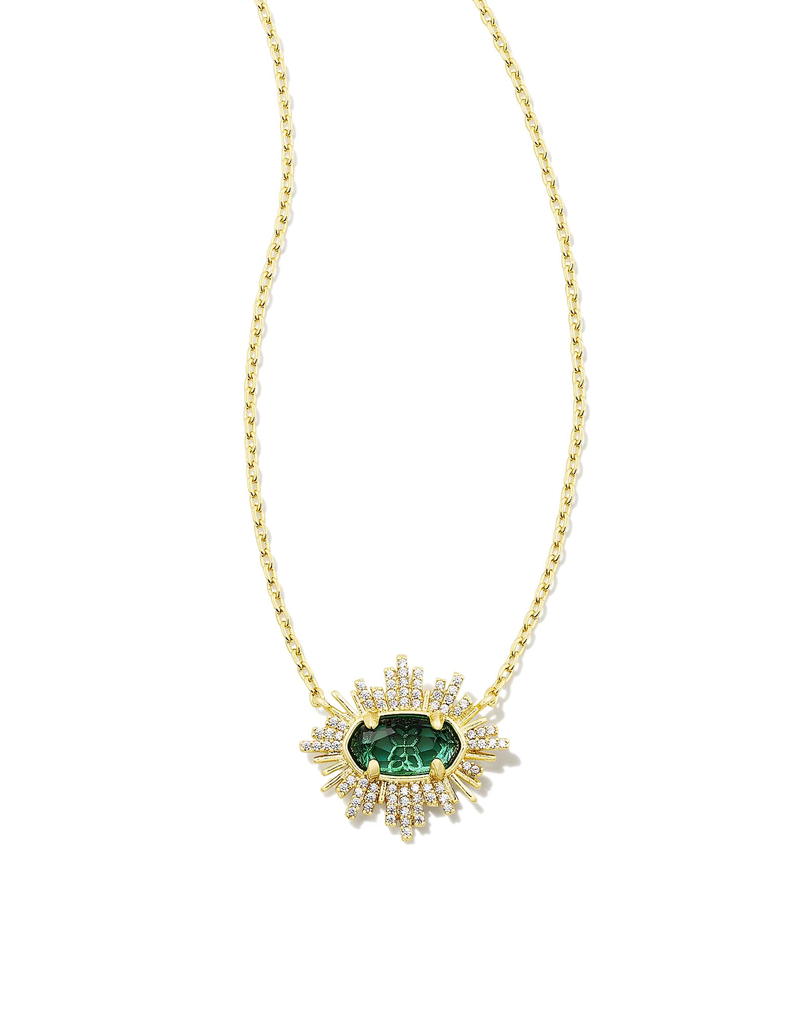 Grayson Gold Sunburst Frame Short Pendant Necklace in Green Glass