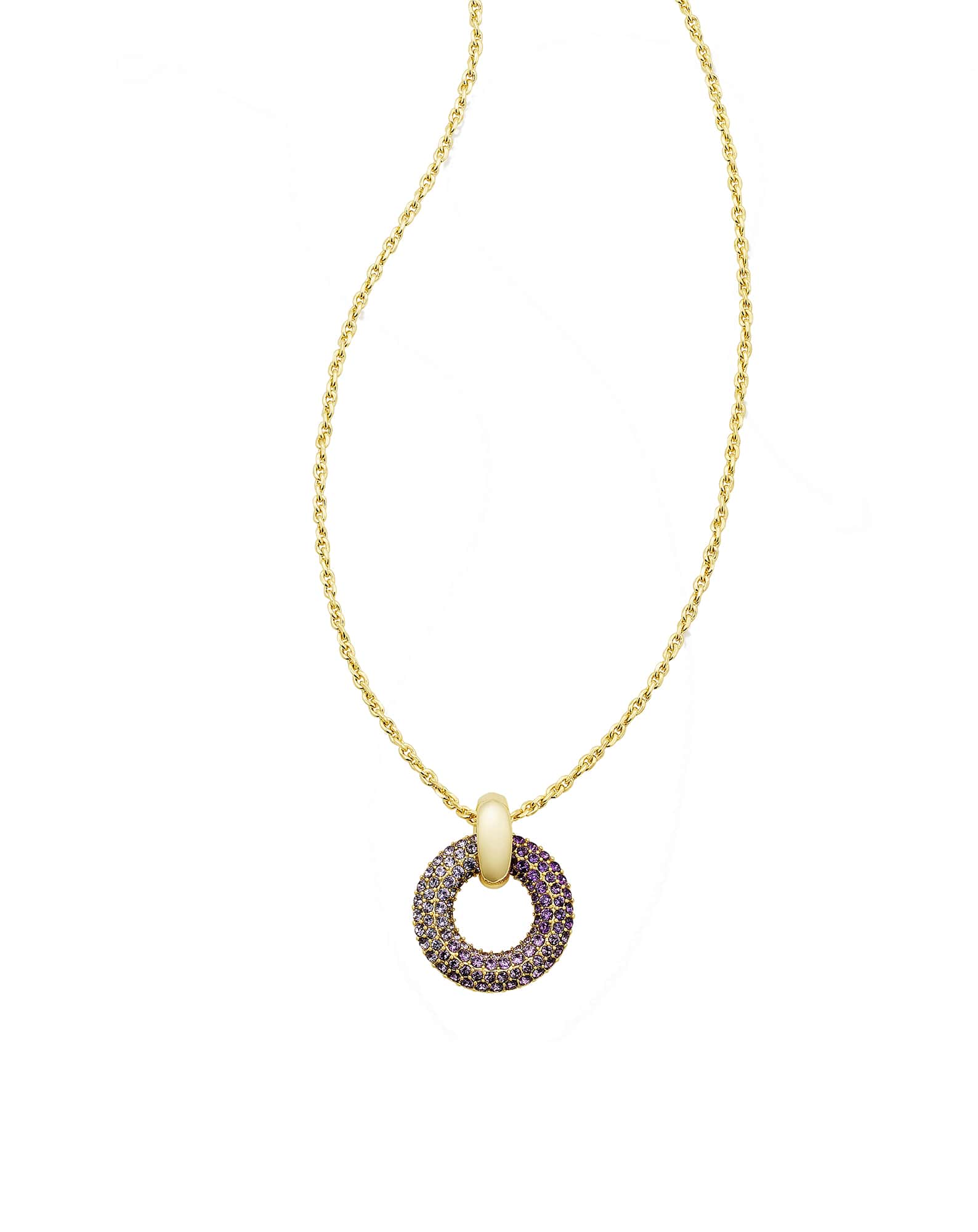 Mikki Gold Pave Short Pendant Necklace in Purple Mauve Ombre Mix