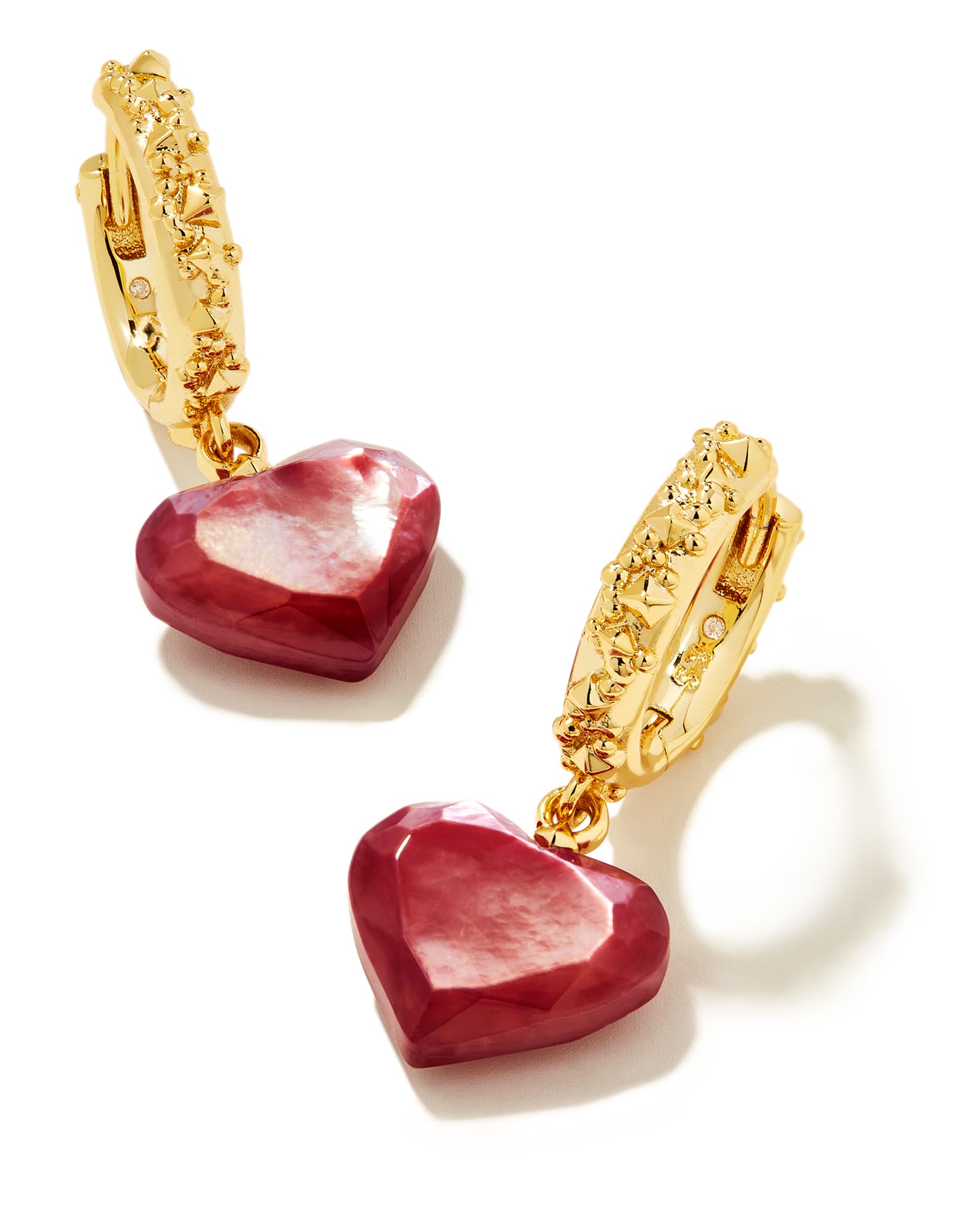 Penny Gold Heart Huggie Earrings in Mulberry Mother-of-Pearl