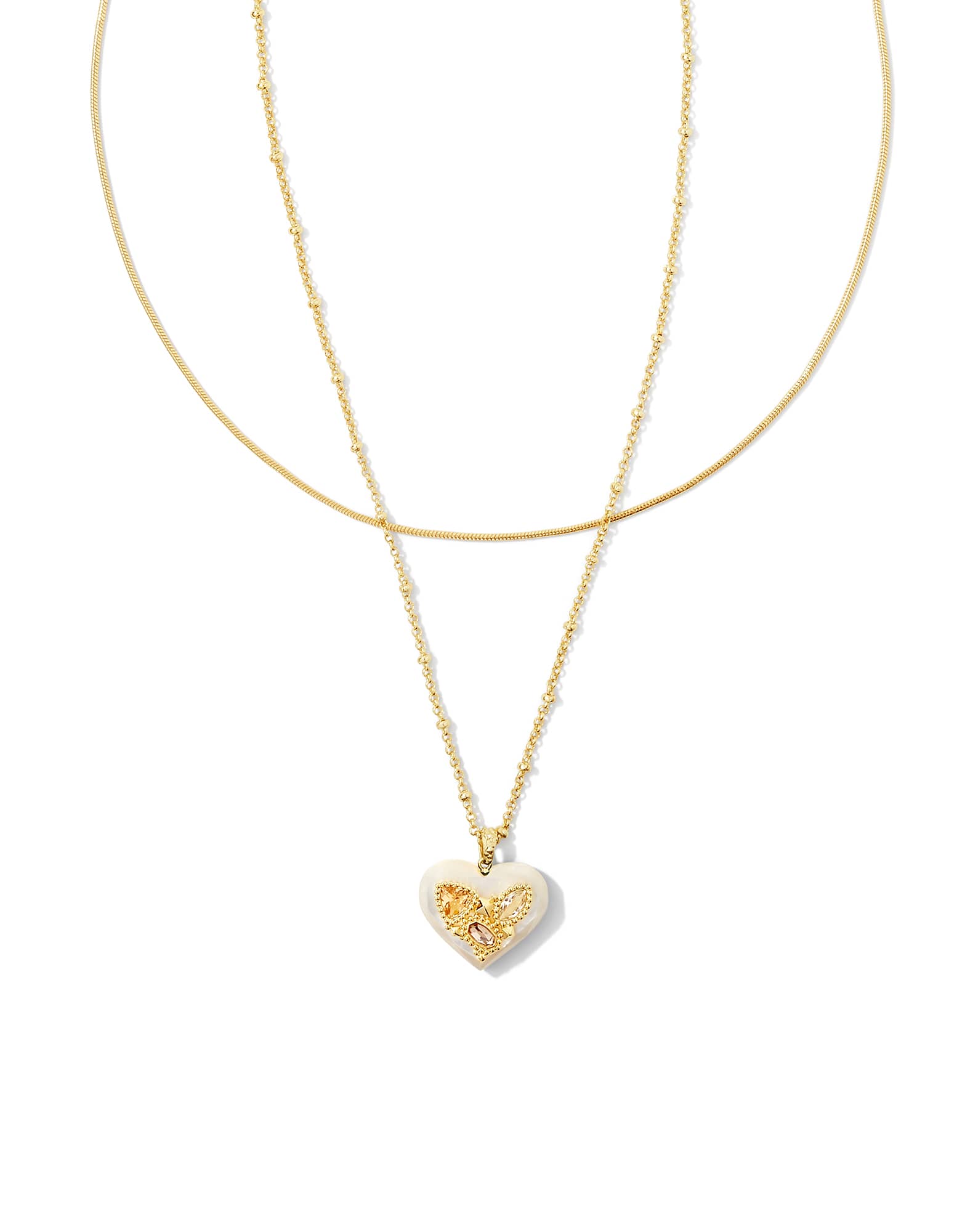 Penny Gold Heart Multi Strand Necklace in Ivory Mother-of-Pearl