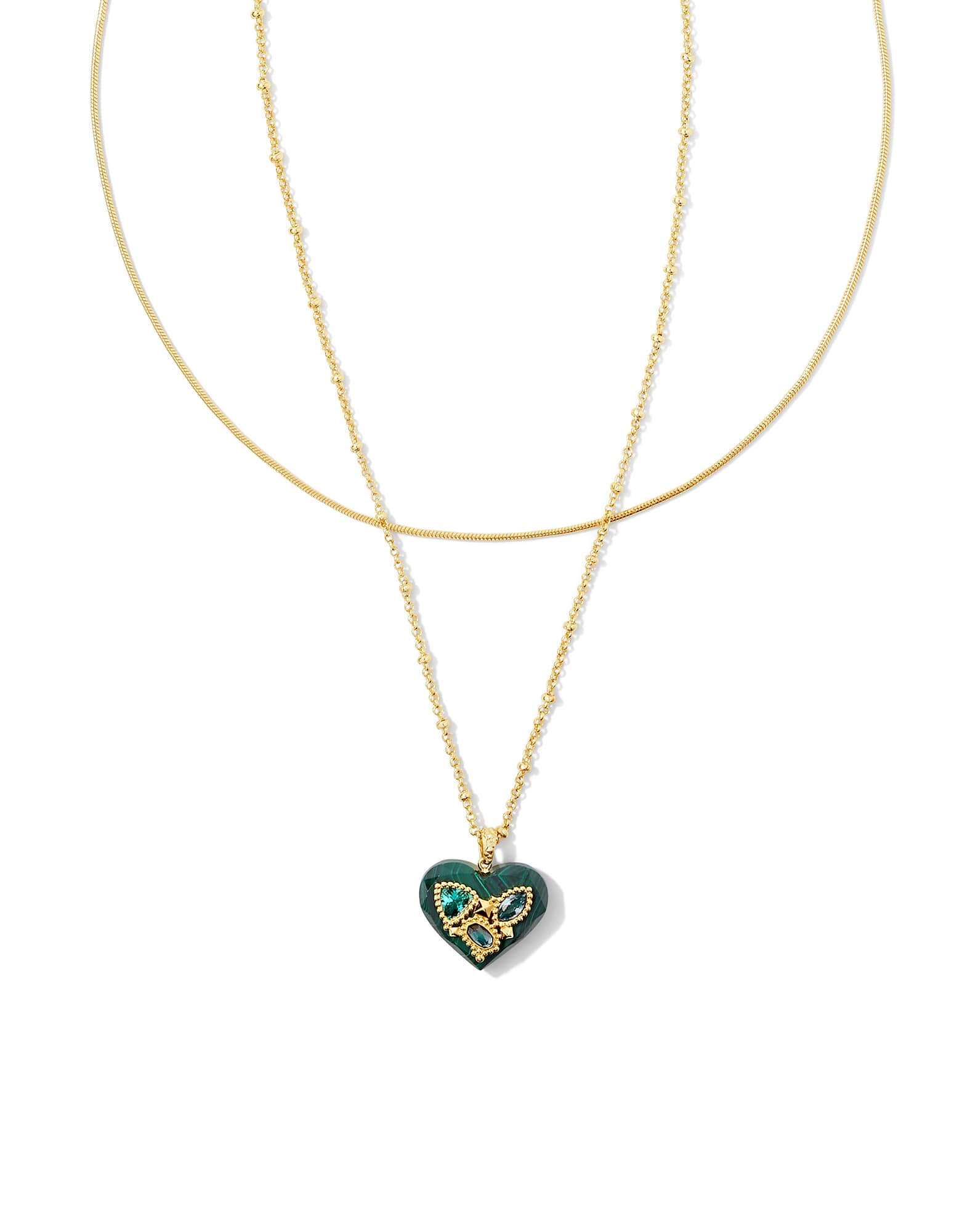 Penny Gold Heart Multi Strand Necklace in Green Mix
