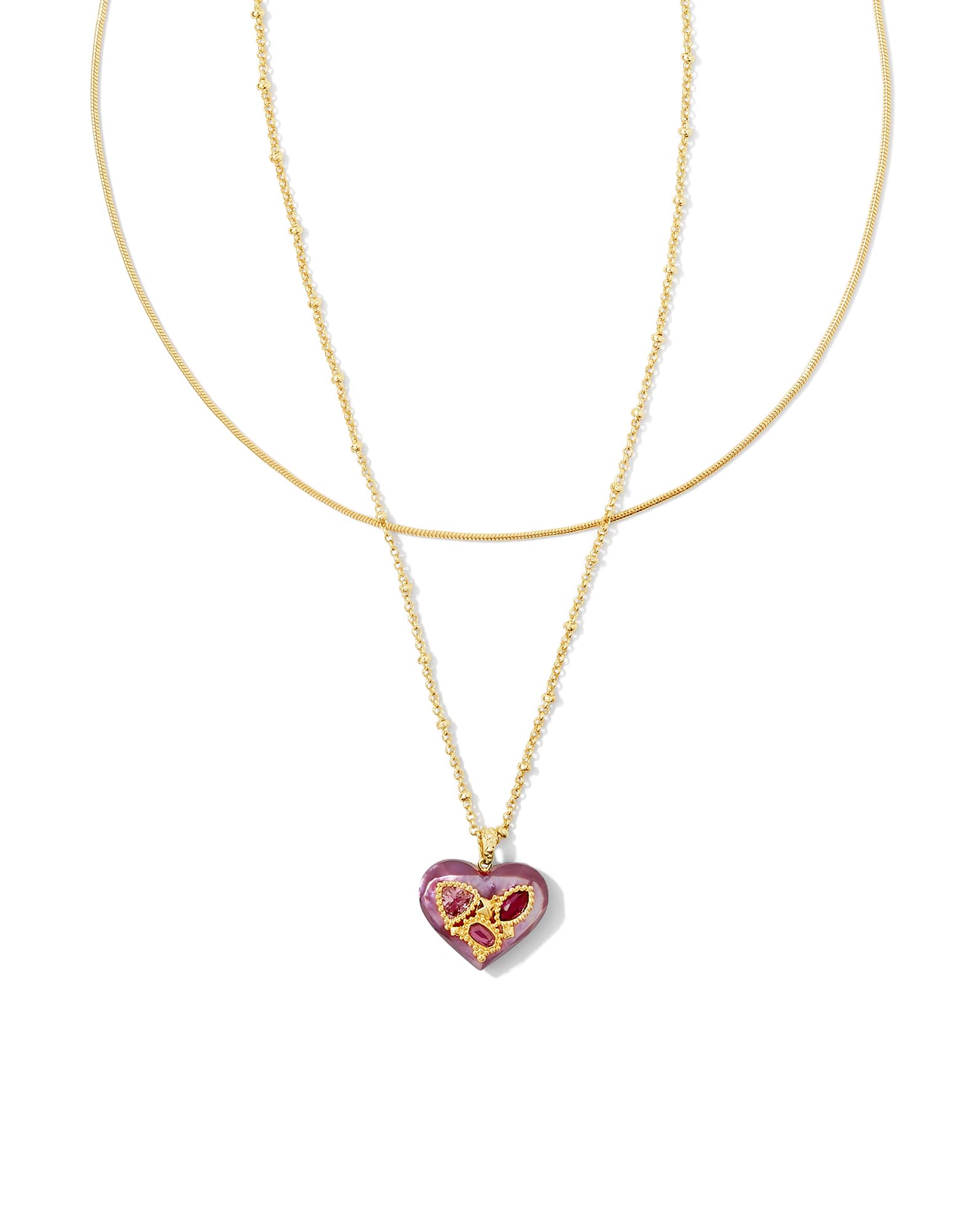 Penny Gold Heart Multi Strand Necklace in Mulberry Mix