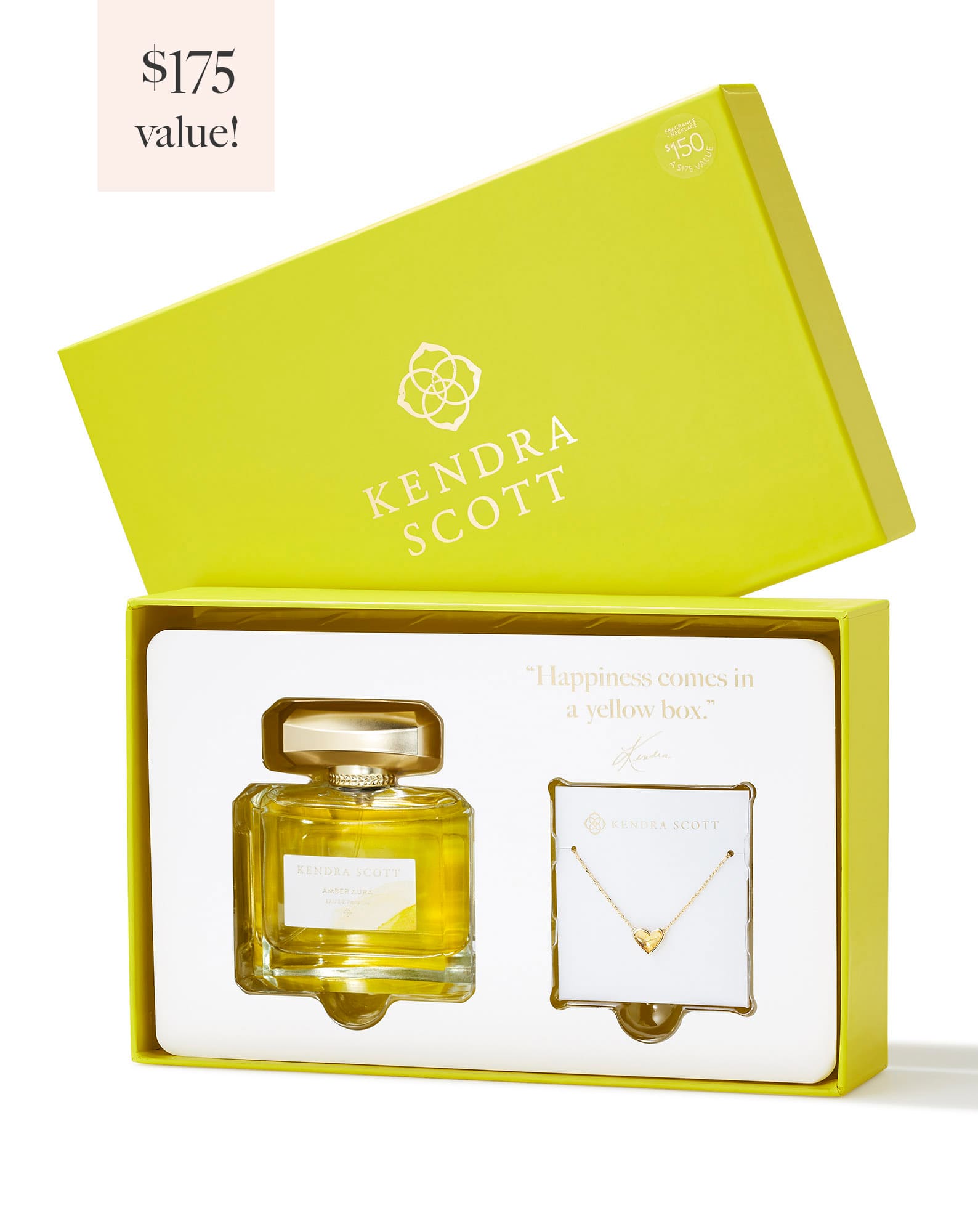 Framed Ari Heart Gold Pendant Necklace in Orange Citrine and Amber Aura Eau de Parfum 75ml Fragrance Gift Set