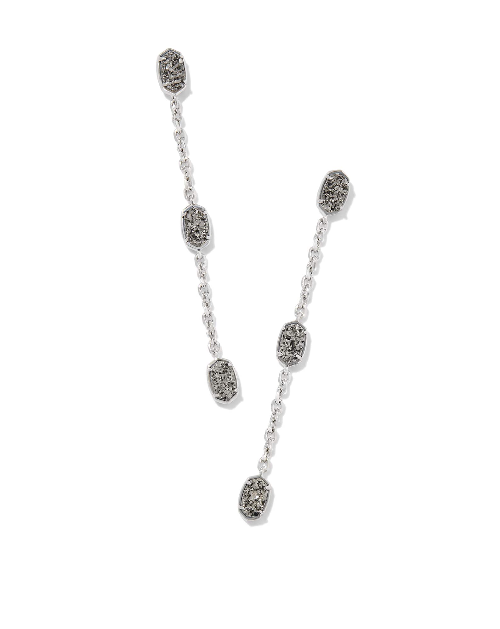 Emilie Silver Linear Earrings in Platinum Drusy